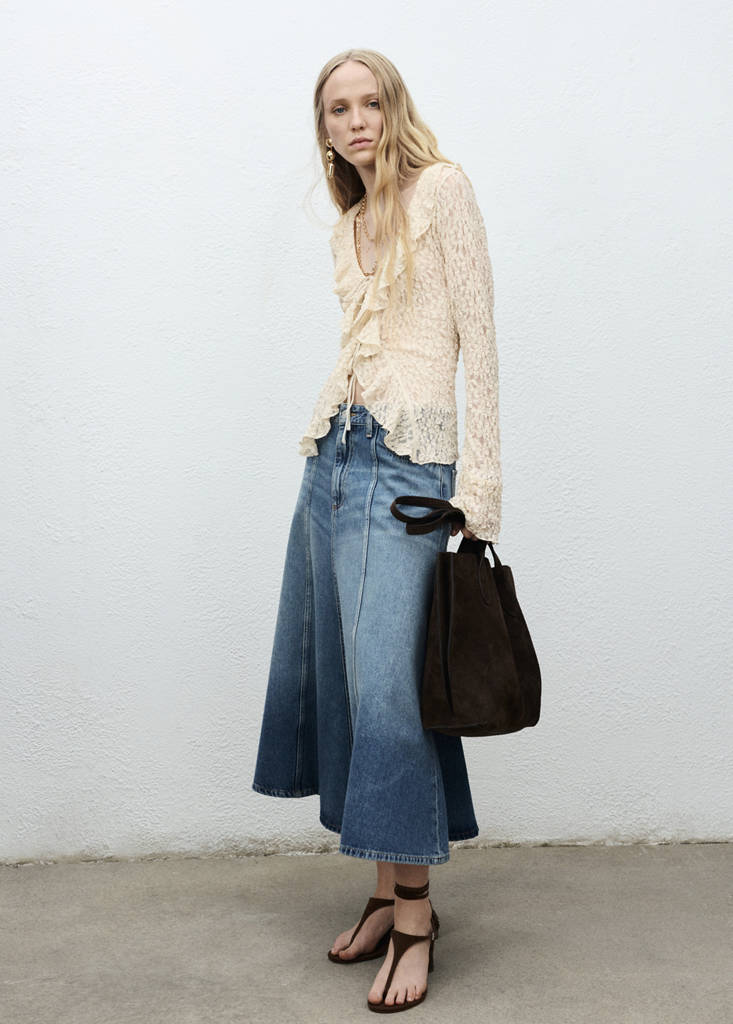 MANGO - Jupe midi en jean bleu moyen - XS