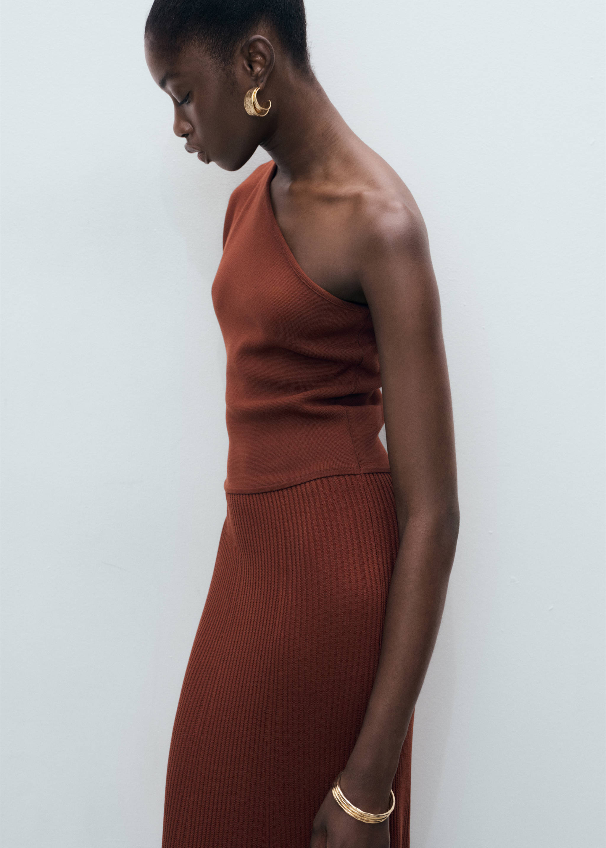 Asymmetrical combined-knit dress - Medium plane