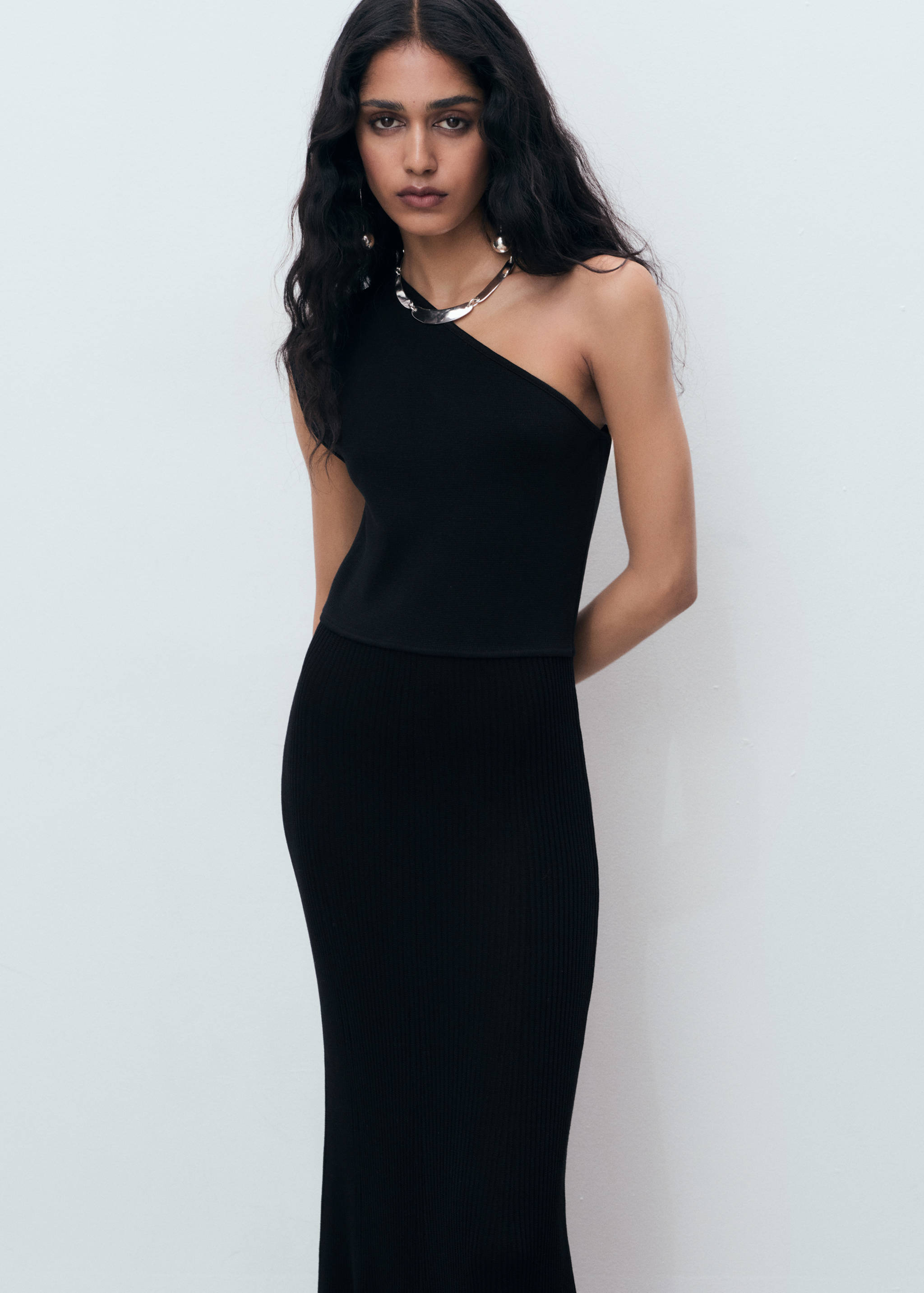 Asymmetrical combined-knit dress - Medium plane