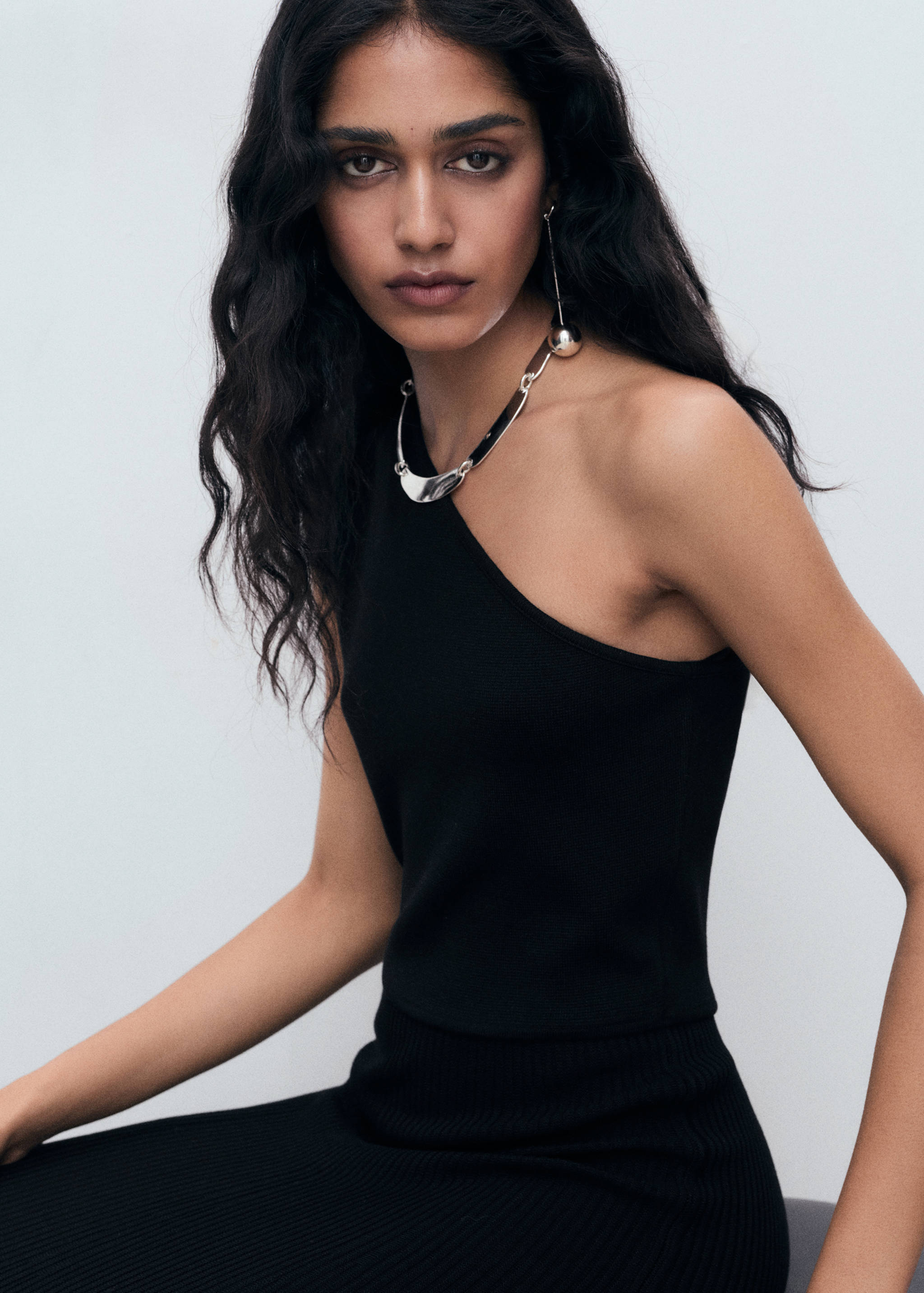 Asymmetrical combined-knit dress - Details of the article 2