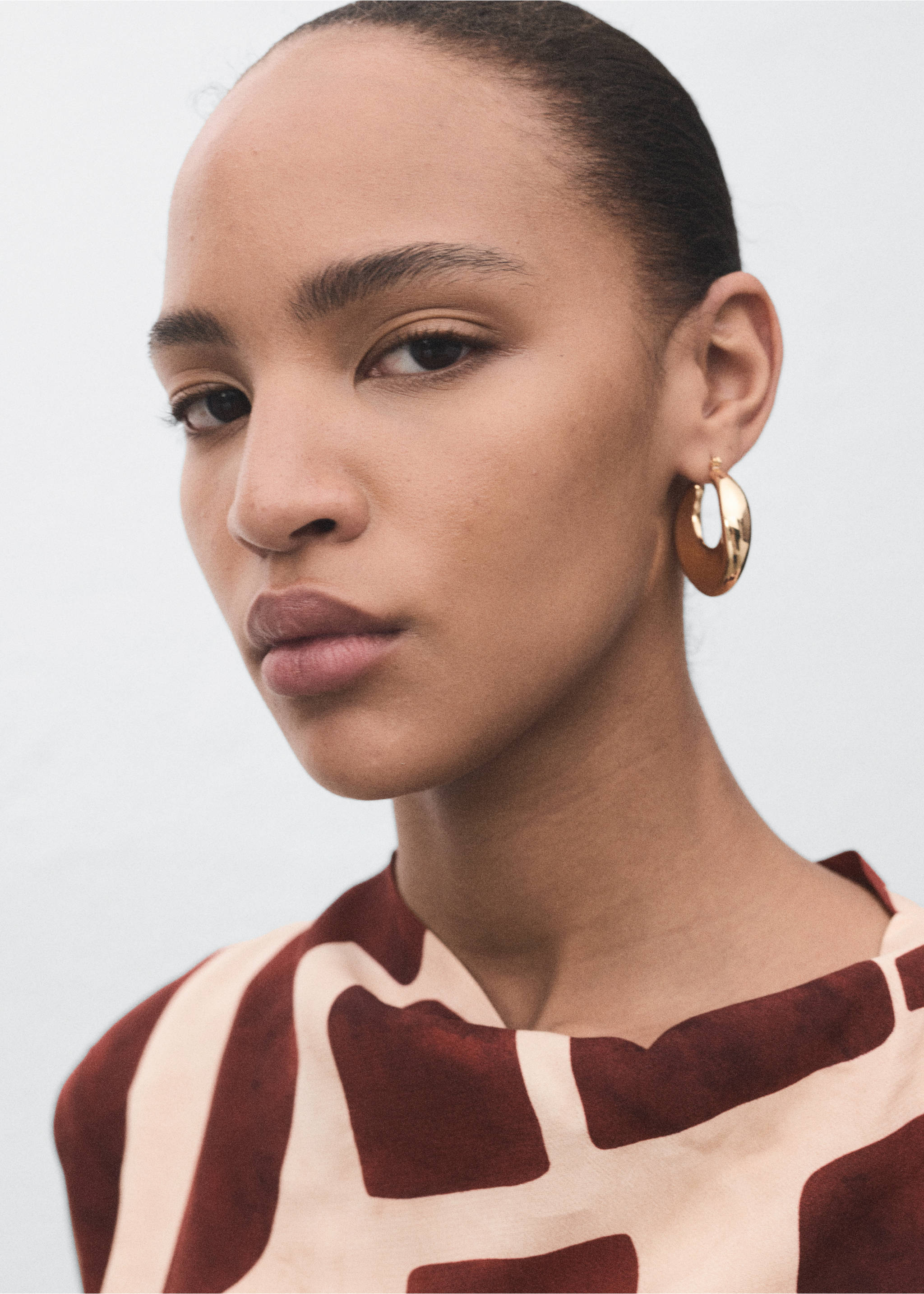 Draped neck printed dress - Details of the article 1, Ecru. Ref: 17094146-00.