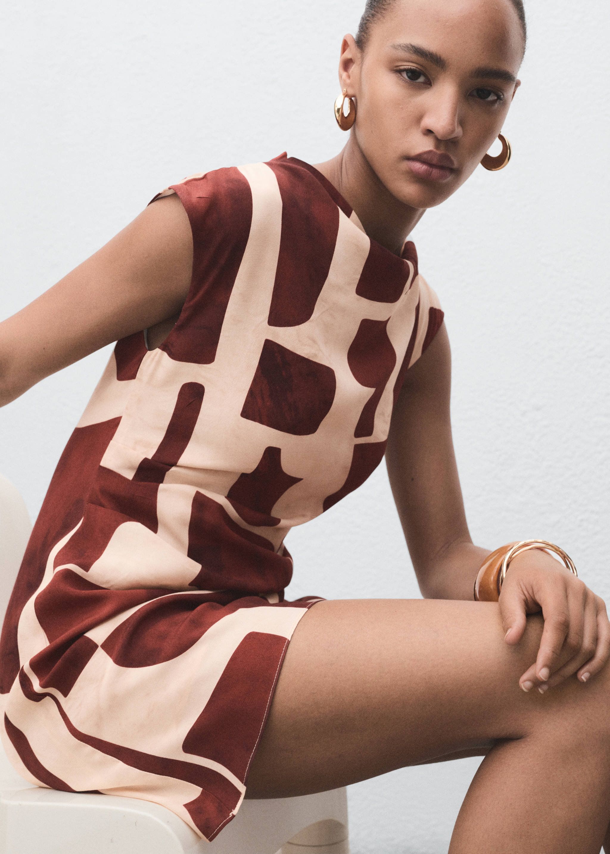 Draped neck printed dress - Details of the article 6