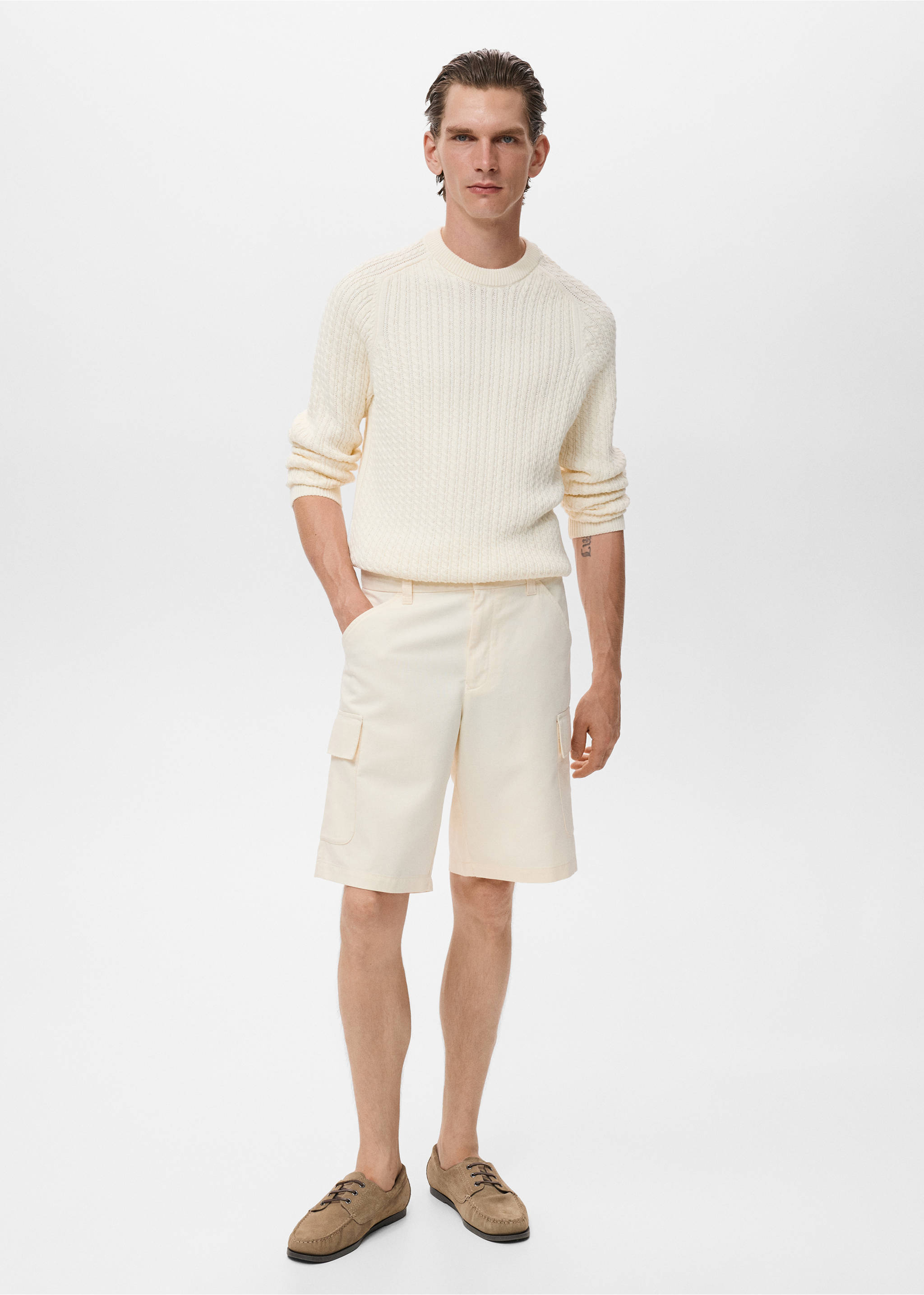 Bermudas algodón lyocell cargo - Plano general, Crudo. Ref: 17094404-00.