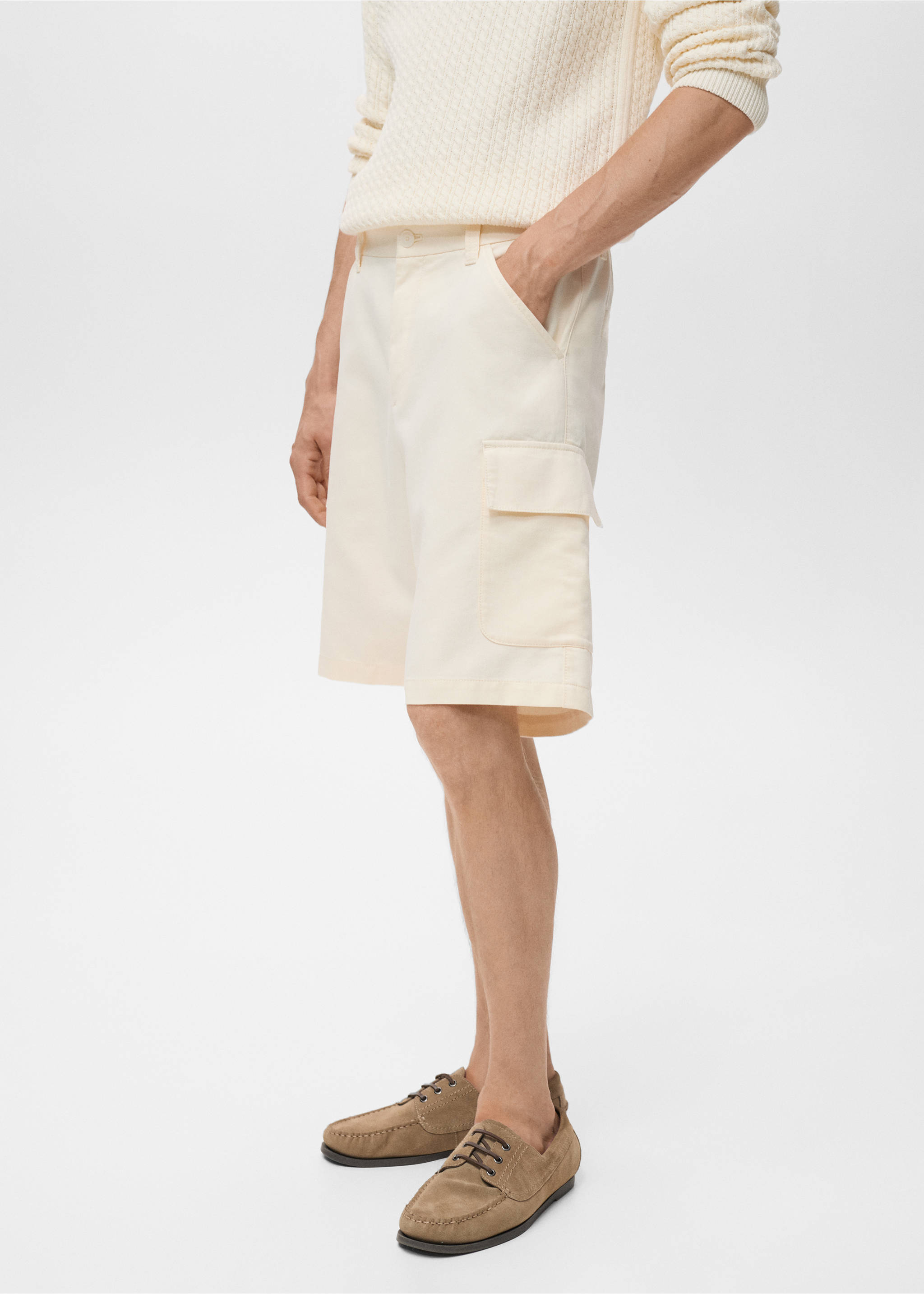Bermudas algodón lyocell cargo - Plano medio, Crudo. Ref: 17094404-00.