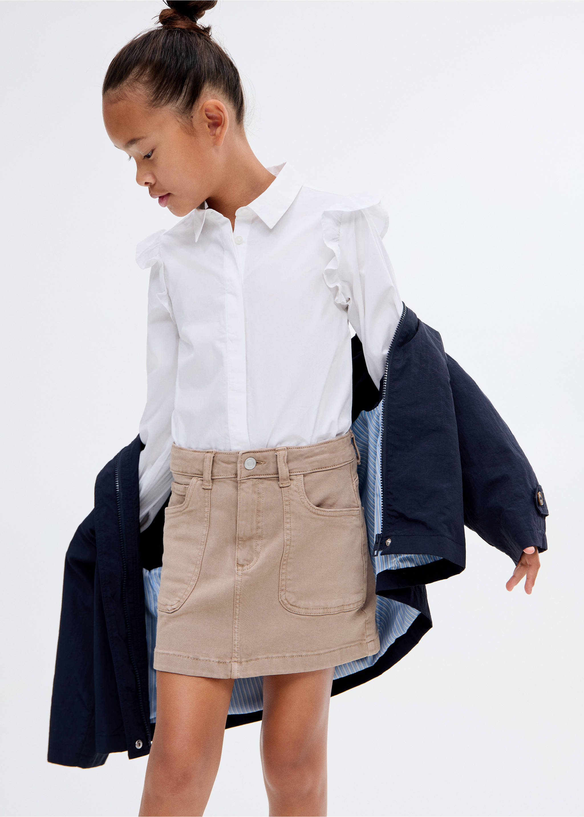 Falda denim algodón - Plano medio, Marrón. Ref: 17094406-00.
