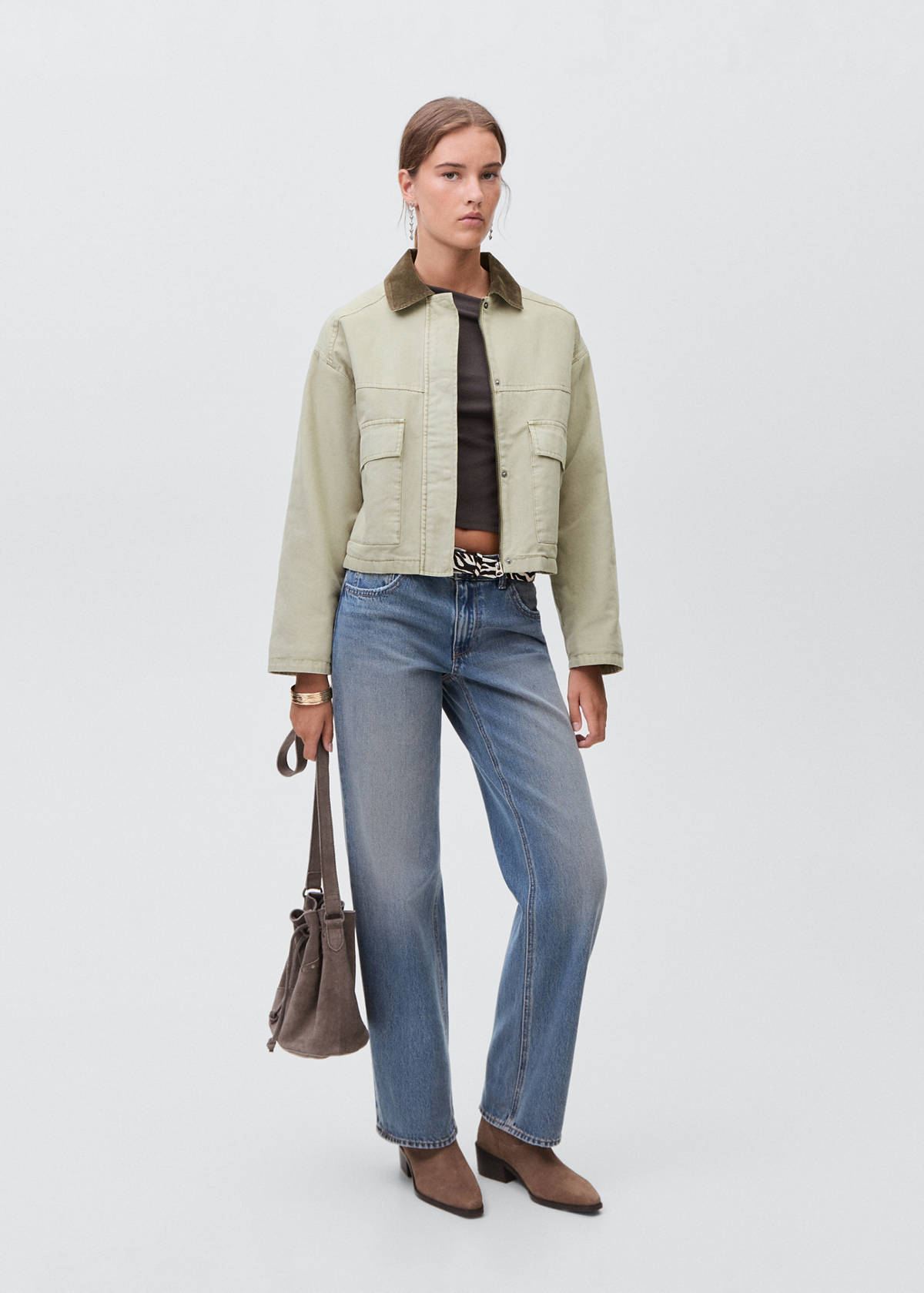 Denim jacket with contrast collar — Green