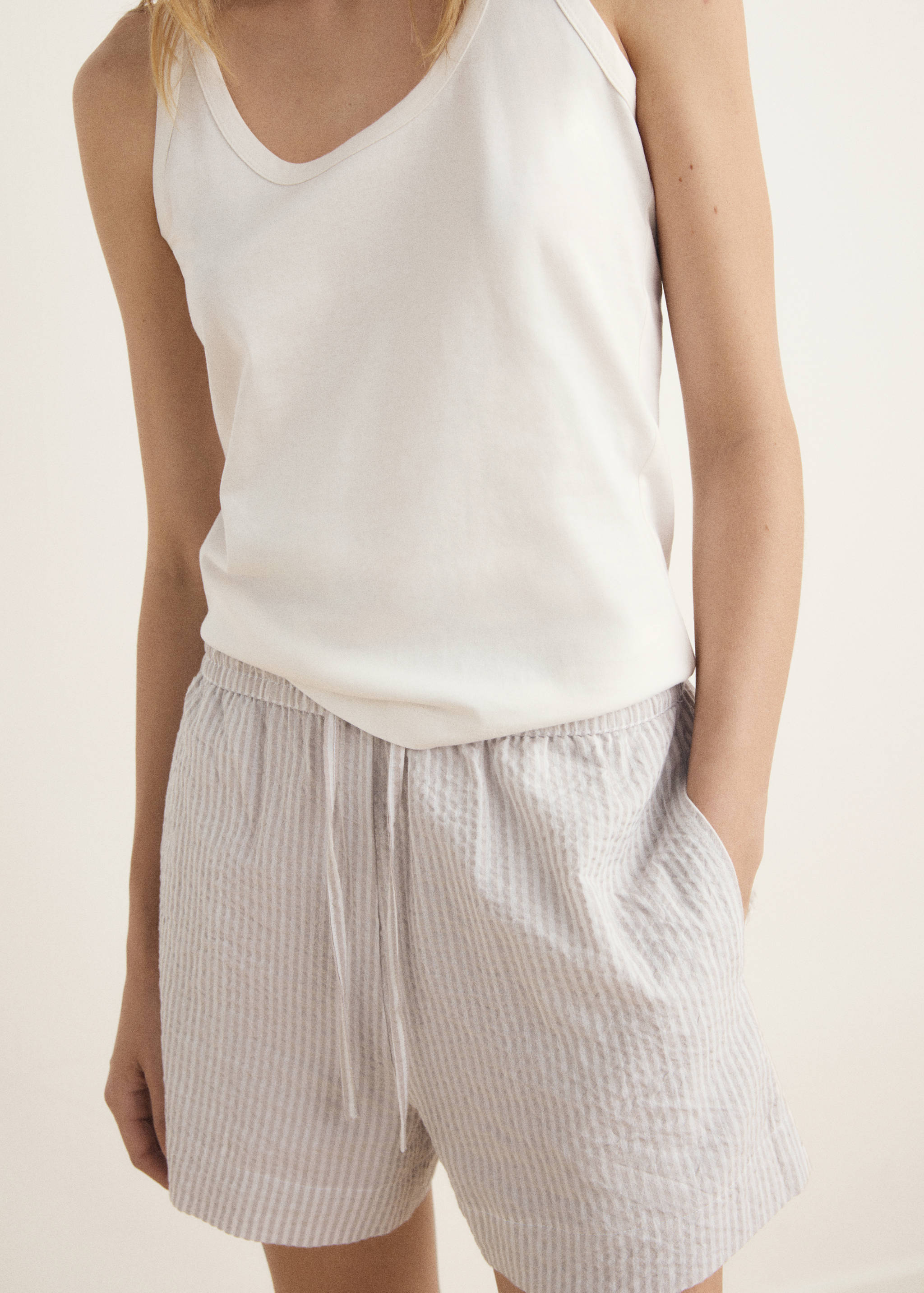 Two-piece striped seersucker pajama shorts - Medium plane