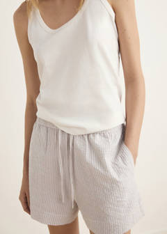 Two-piece striped seersucker pyjama shorts — Medium Brown 1