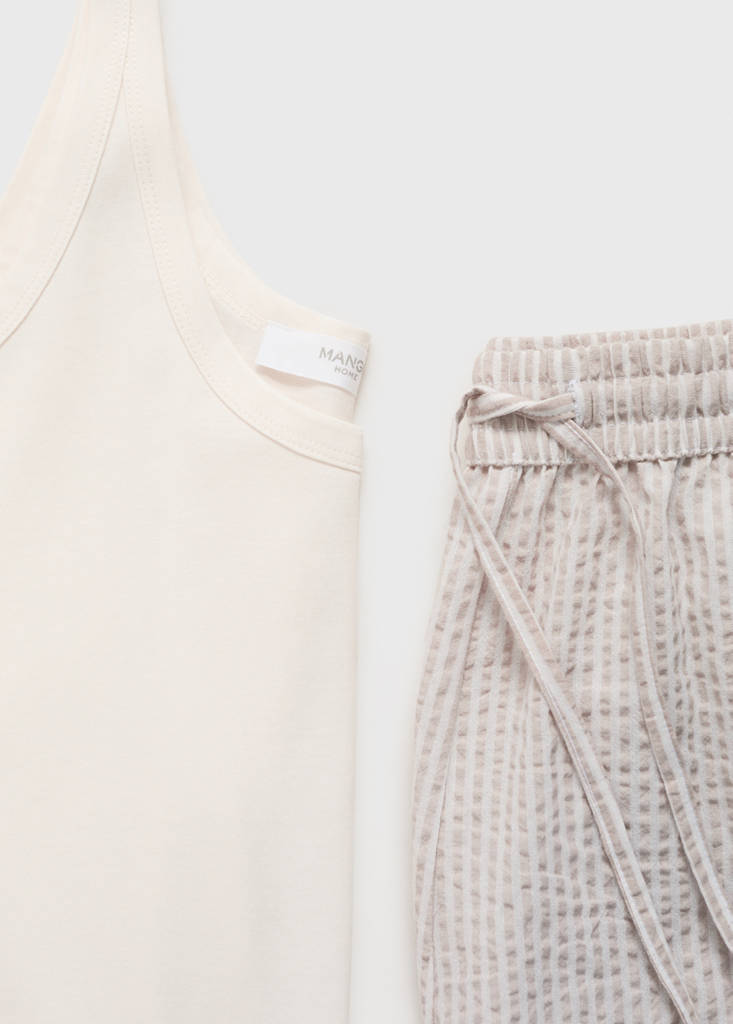 Two-piece striped seersucker pyjama shorts — Medium Brown