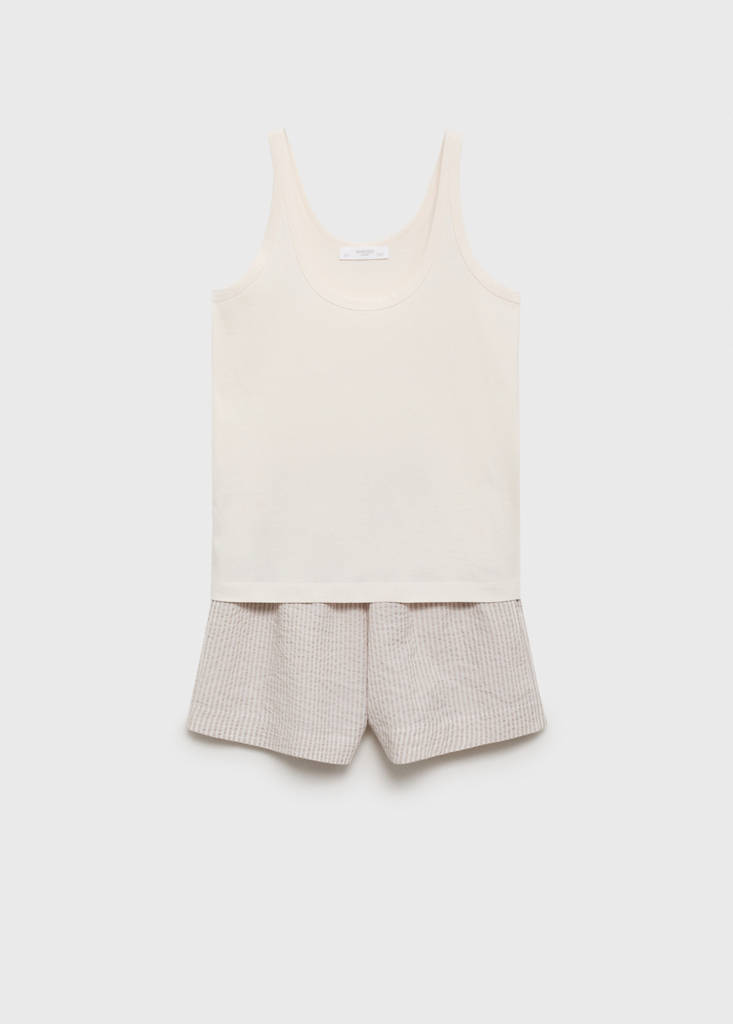 Two-piece striped seersucker pyjama shorts — Medium Brown