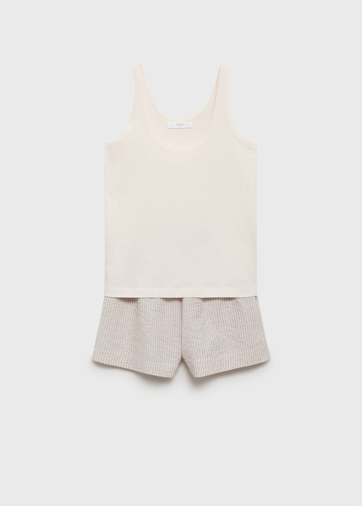 Two-piece striped seersucker pyjama shorts — Medium Brown