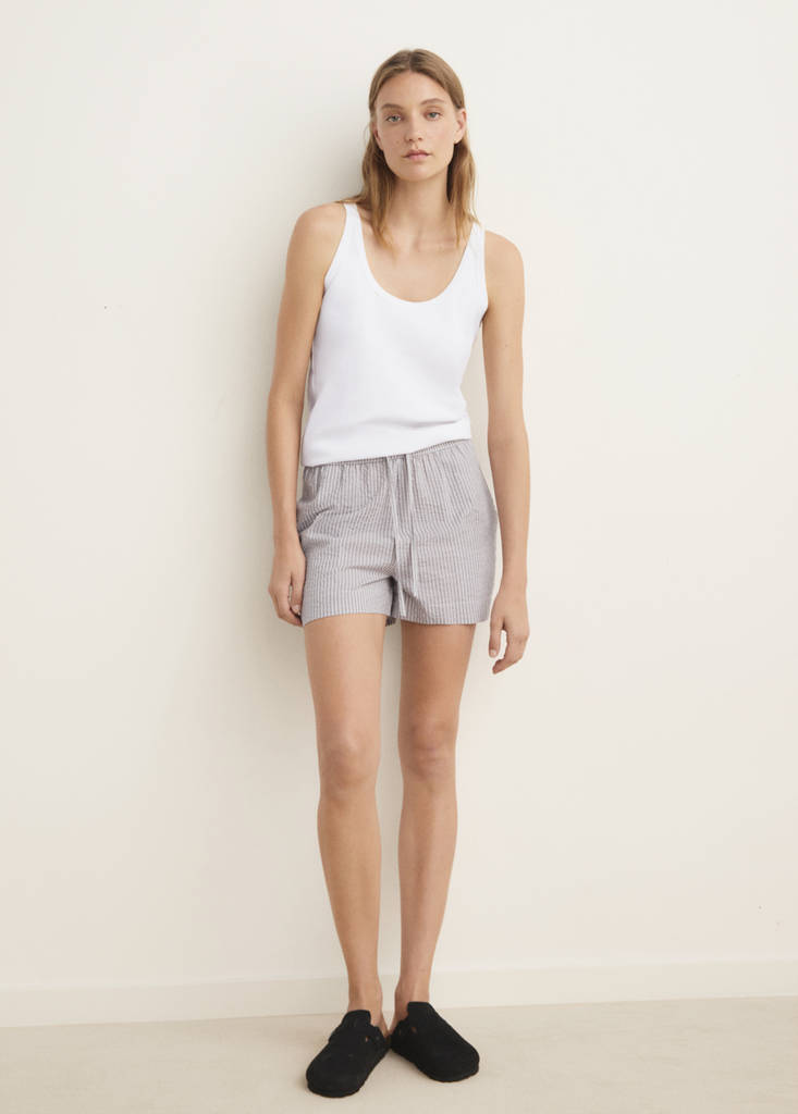 Two-piece striped seersucker pyjama shorts — Charcoal