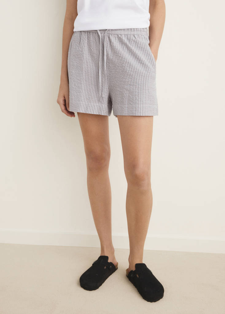 Two-piece striped seersucker pyjama shorts — Charcoal