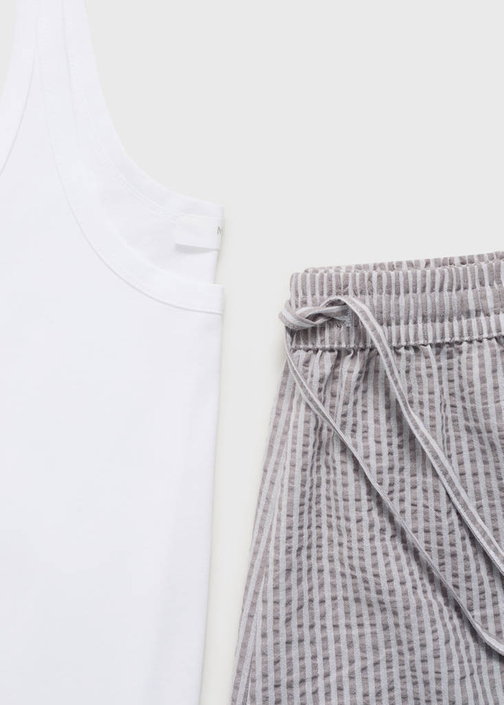 Two-piece striped seersucker pyjama shorts — Charcoal