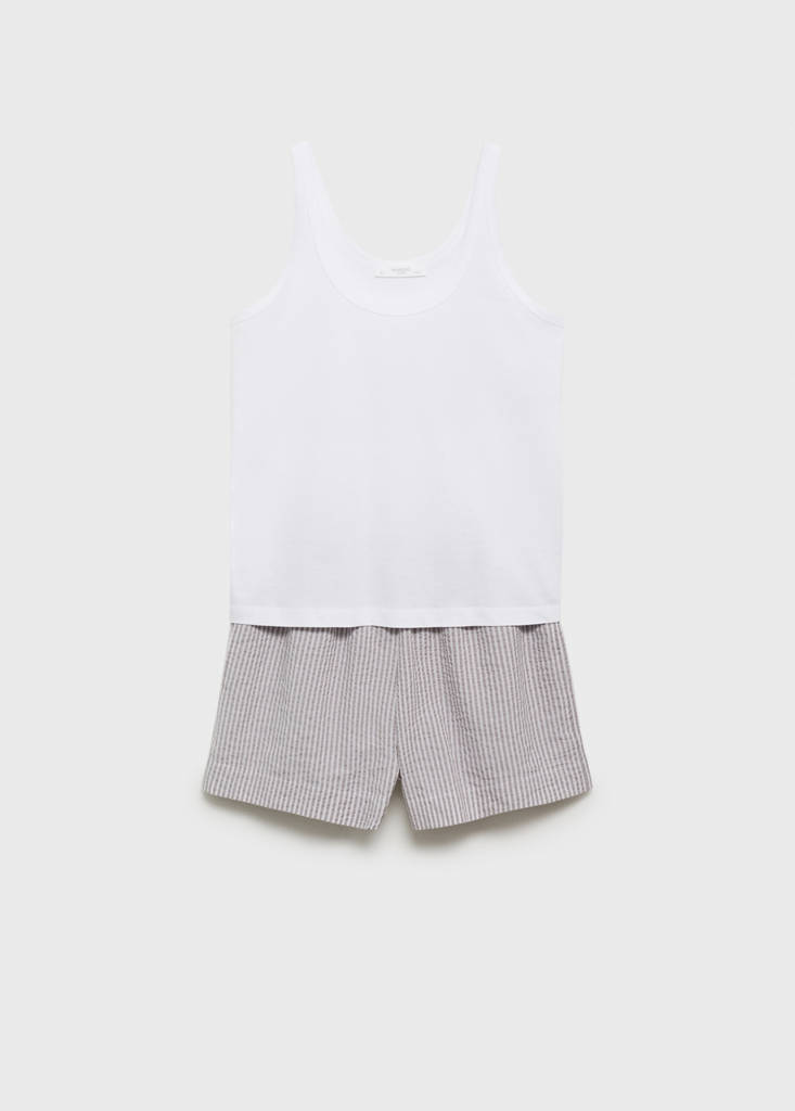Two-piece striped seersucker pyjama shorts — Charcoal
