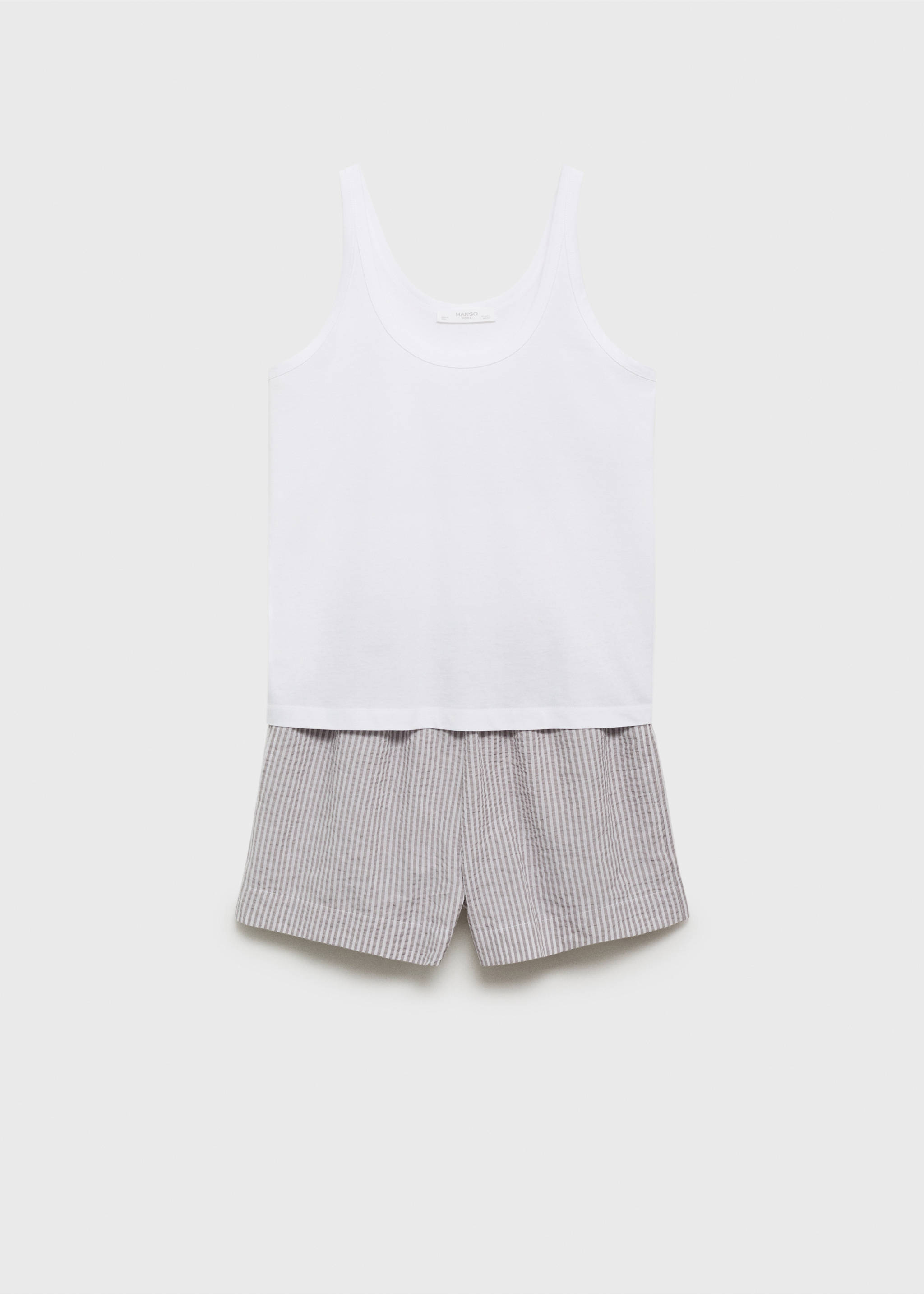 Two-piece striped seersucker pajama shorts - Article without model, Charcoal. Ref: 17094425-00.