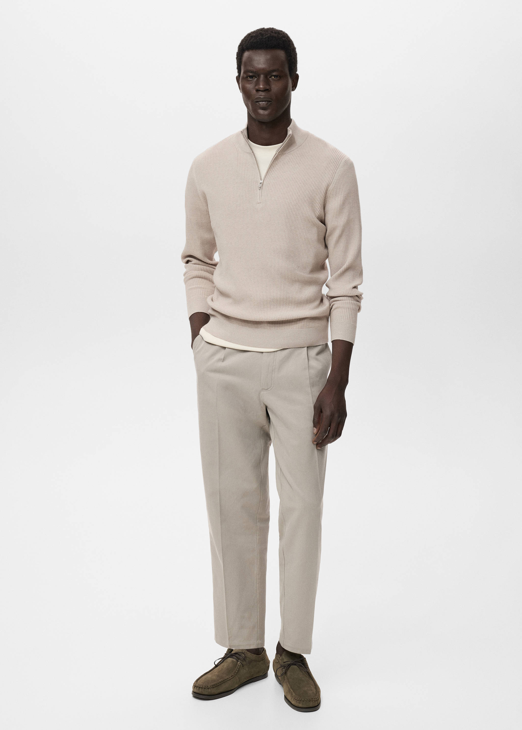 Ribbed sweater with zip neck - General plane