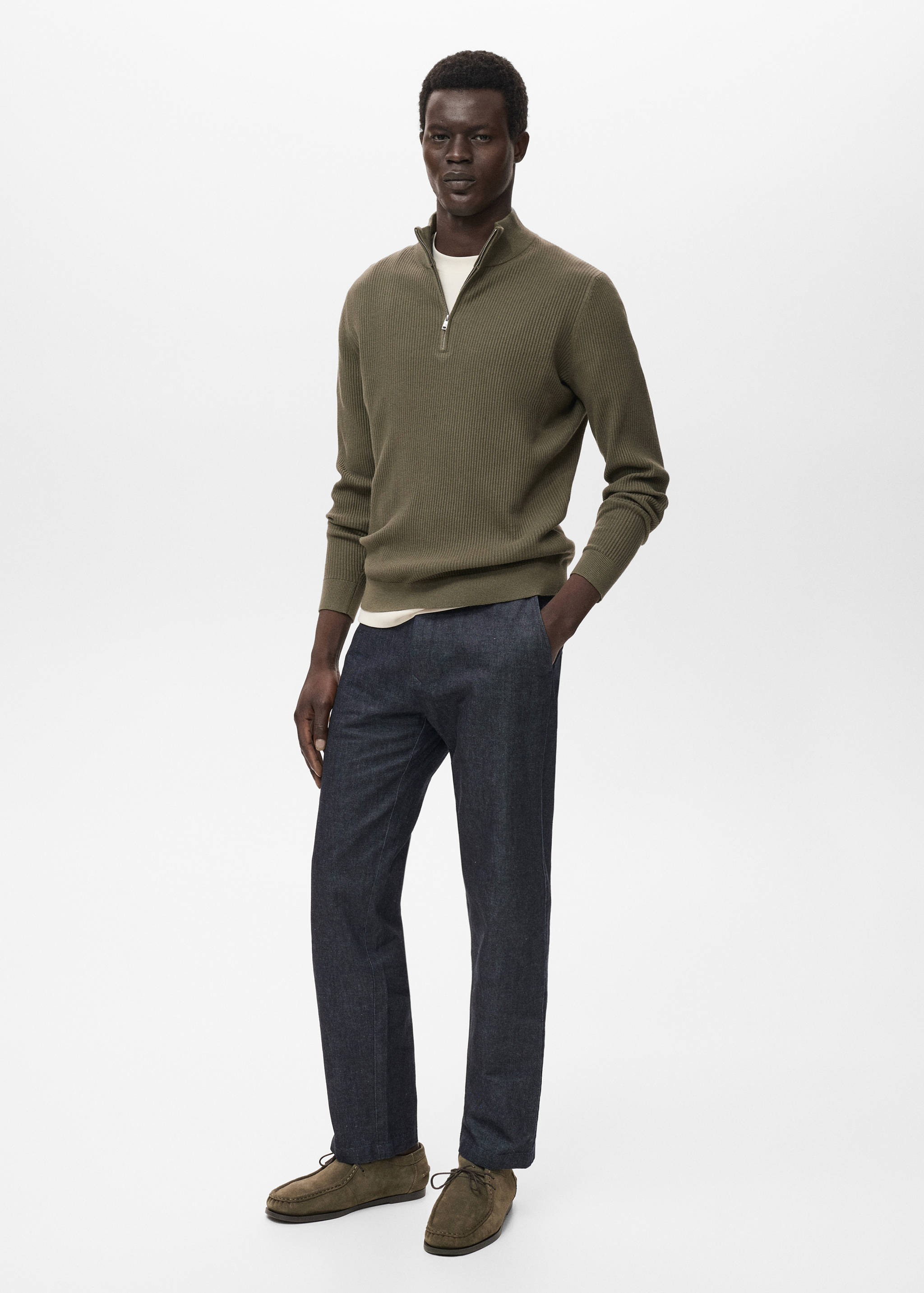 Ribbed sweater with zip neck - General plane