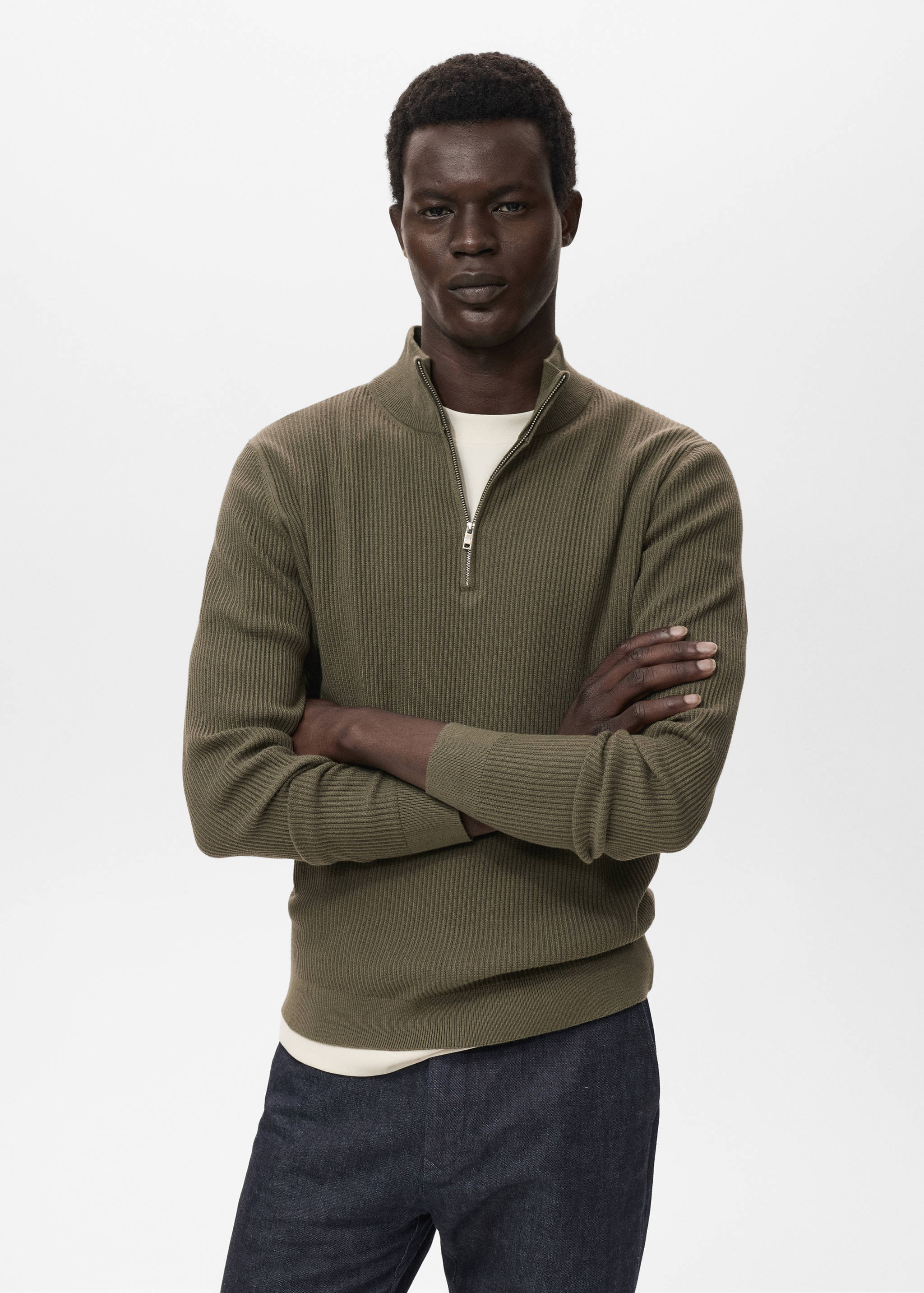 Ribbed sweater with zip neck - Medium plane