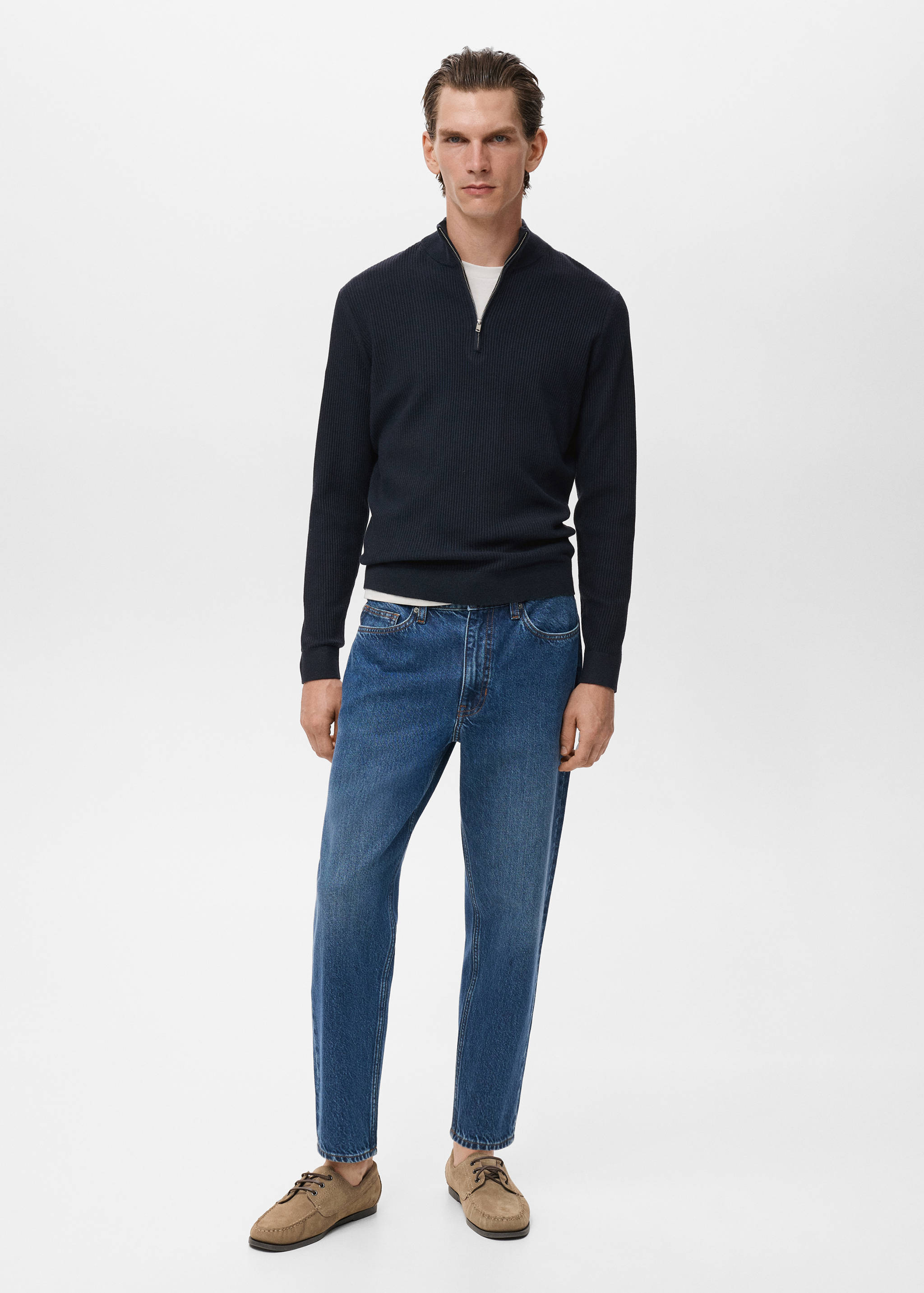 Ribbed sweater with zip neck - General plane