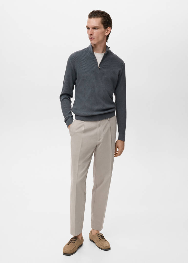 MANGO MAN - Pull-over maille côtelée col zippé gris foncé - XXL