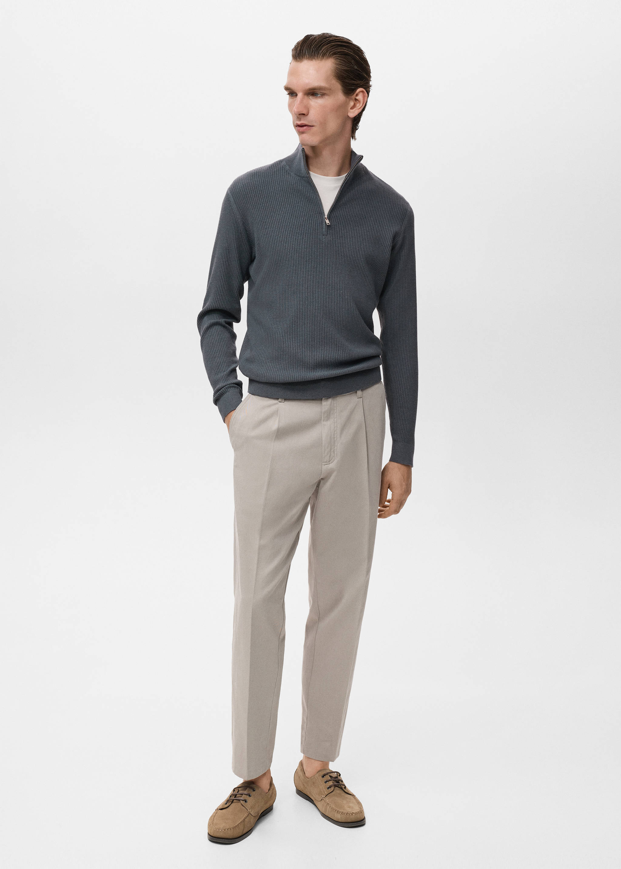 Ribbed sweater with zip neck - General plane