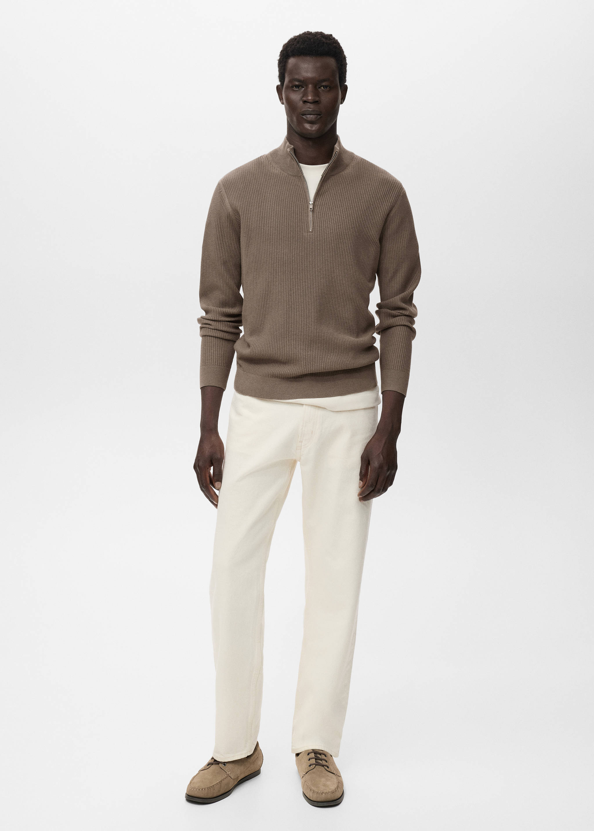 Ribbed sweater with zip neck - General plane