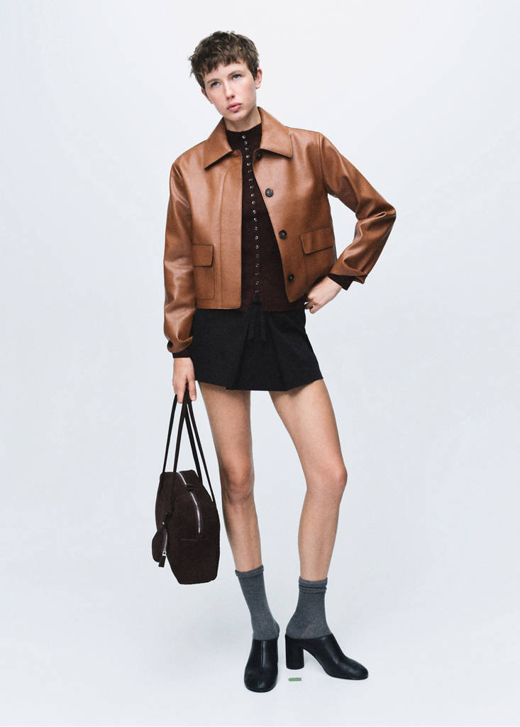 MANGO - Veste cuir synthétique poches marron moyen - S