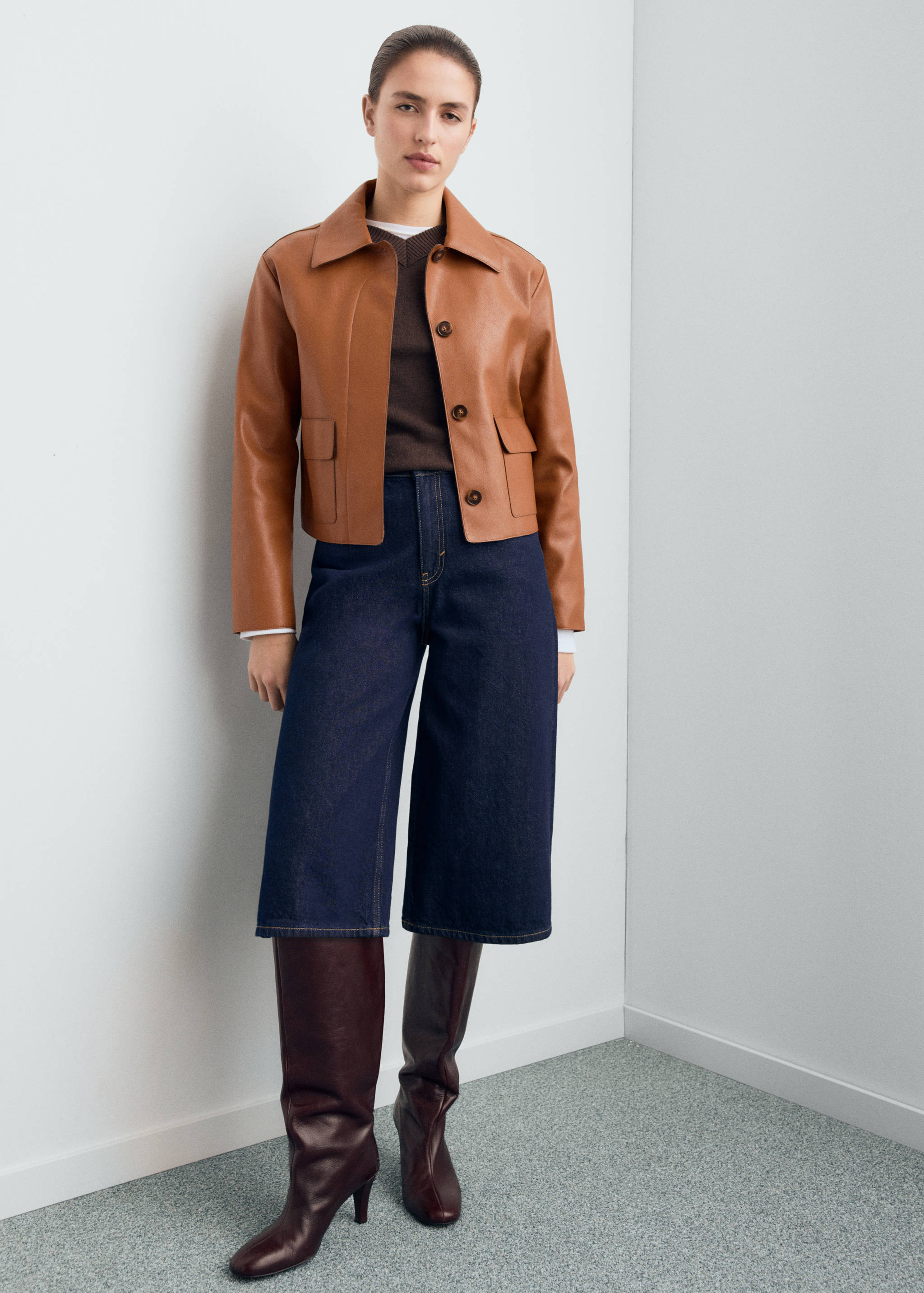 Faux-leather jacket with pockets - General plane