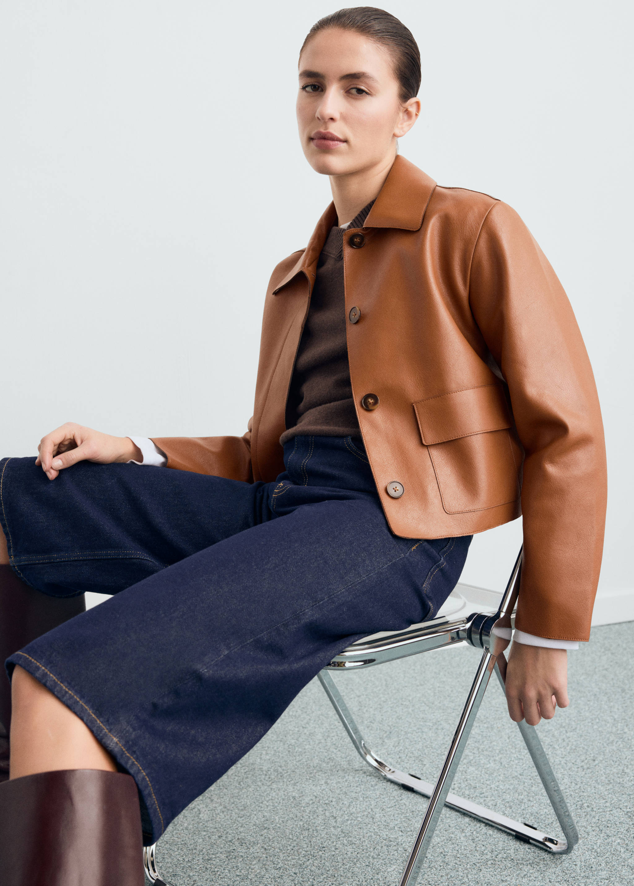 Faux-leather jacket with pockets - Details of the article 2