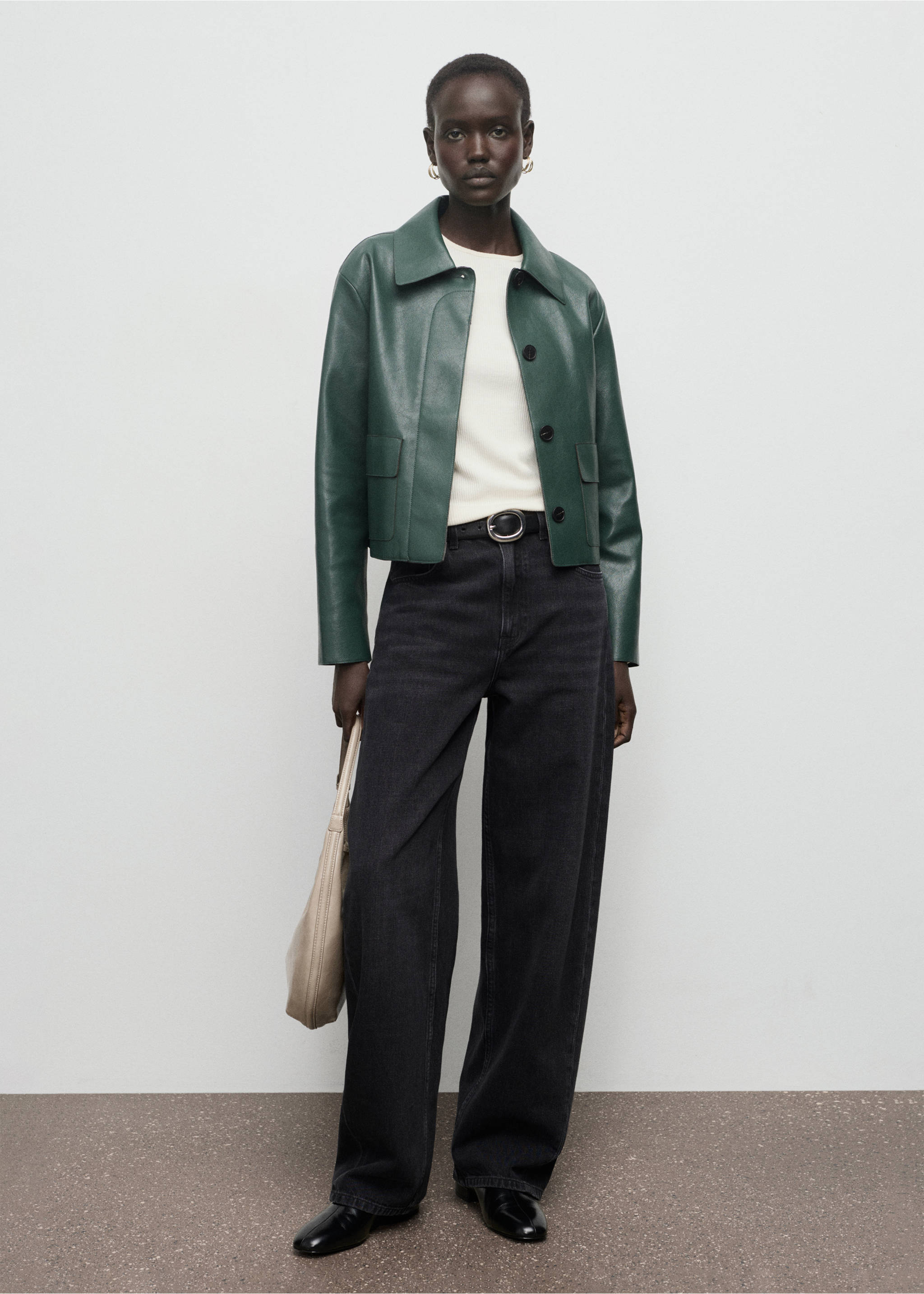 Faux-leather jacket with pockets - General plane, Green. Ref: 17094433-00.