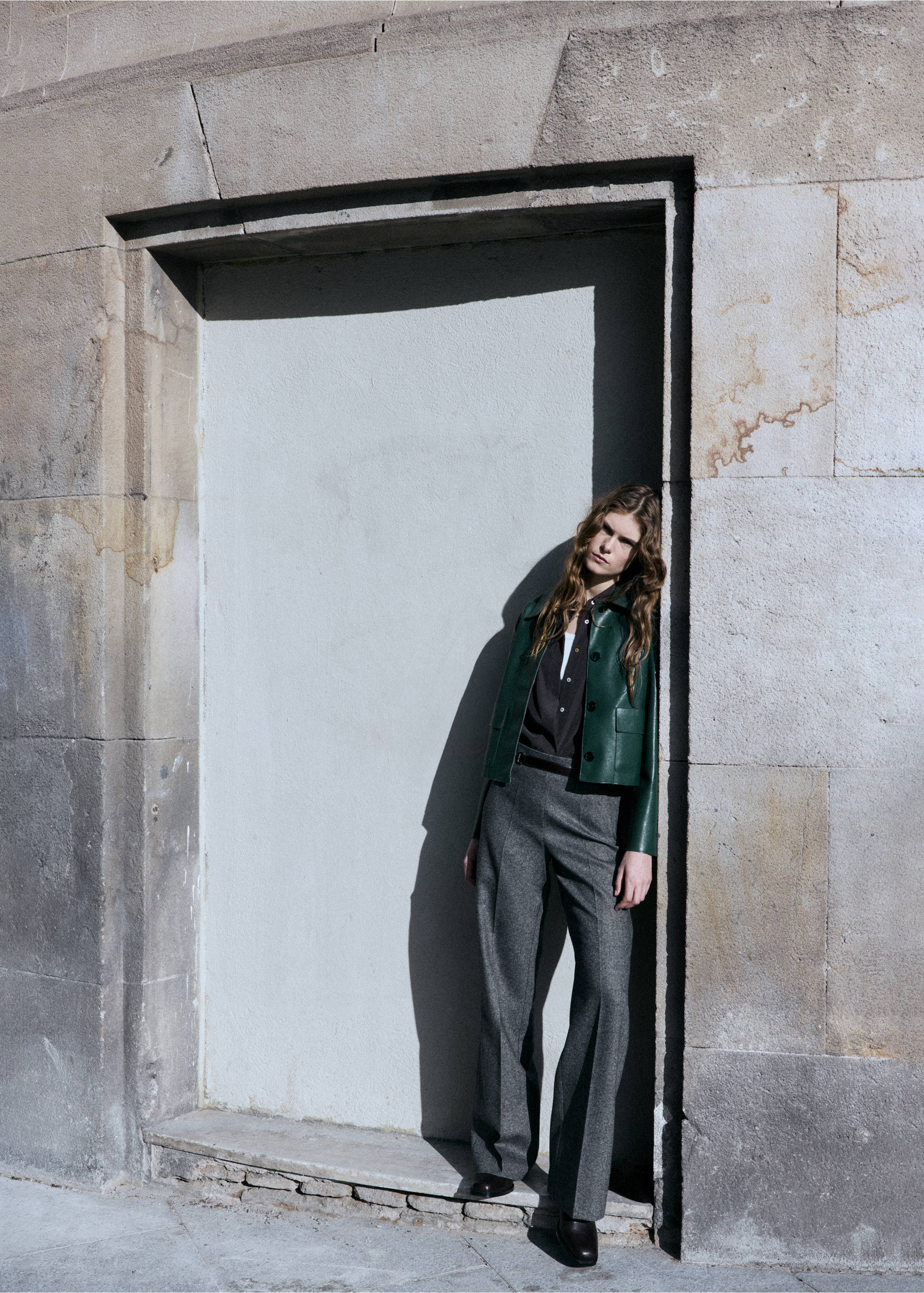 Faux-leather jacket with pockets - General plane, Green. Ref: 17094433-01.