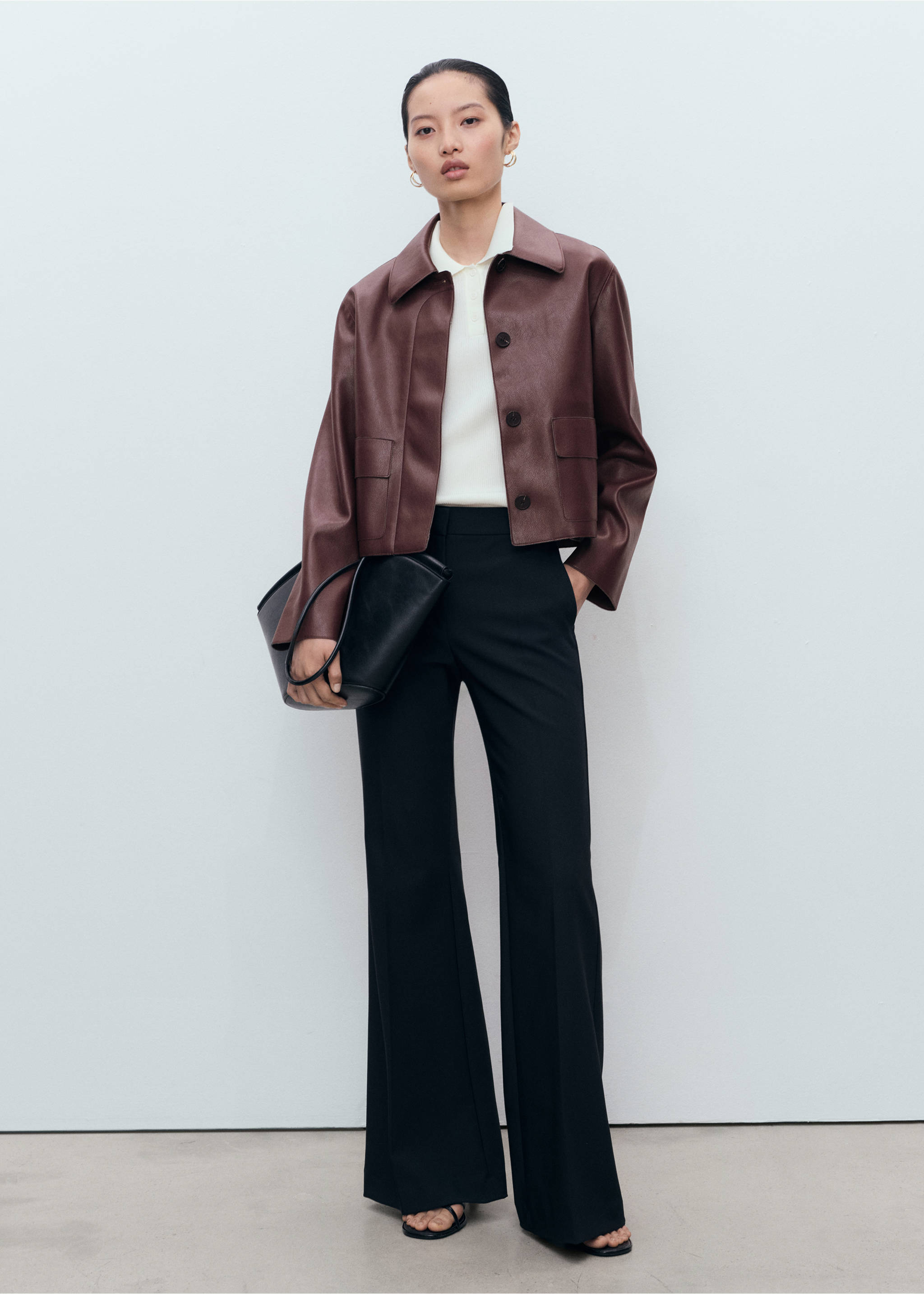 Faux-leather jacket with pockets - General plane, Maroon. Ref: 17094433-00.