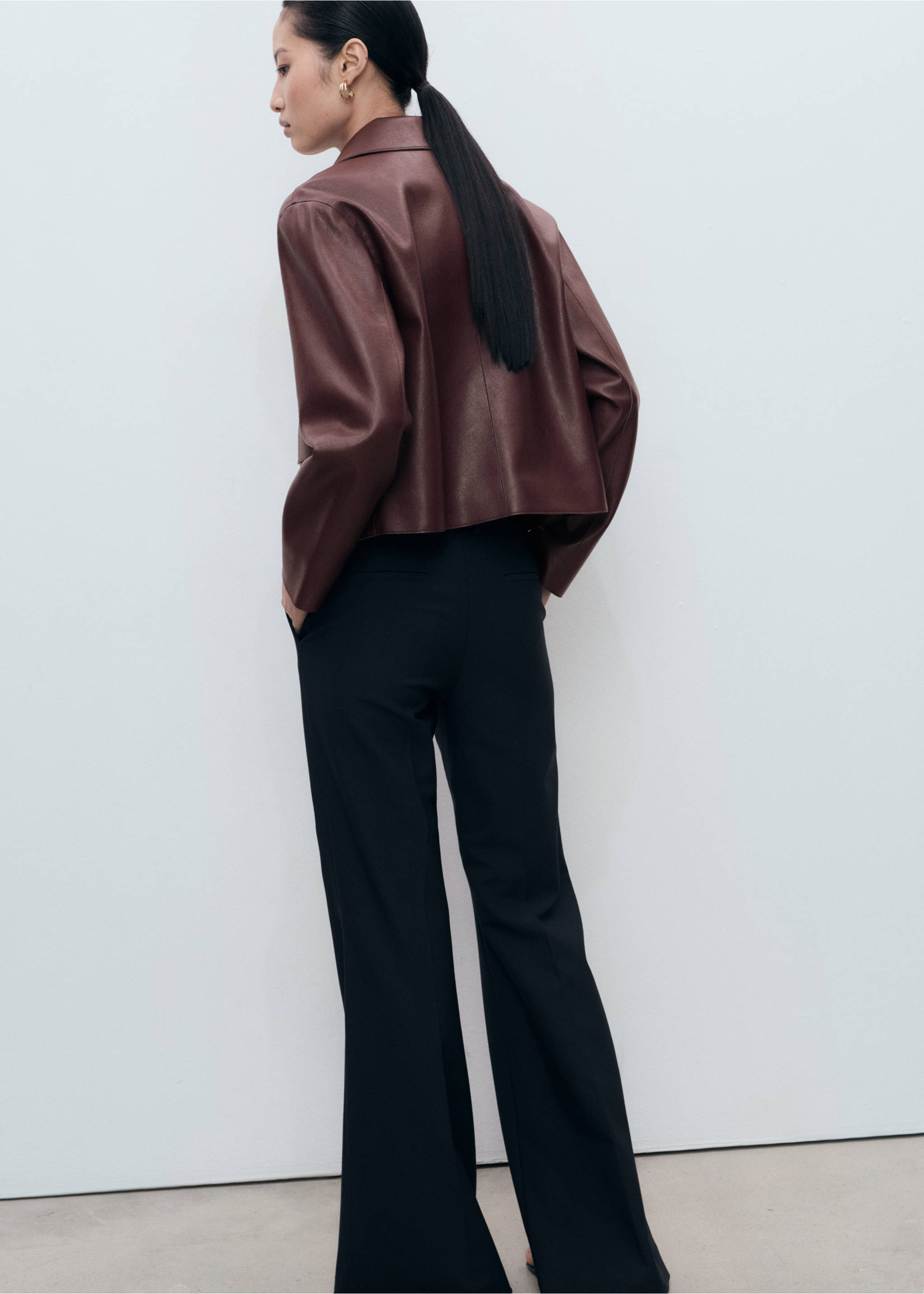 Faux-leather jacket with pockets - Reverse of the article, Maroon. Ref: 17094433-00.