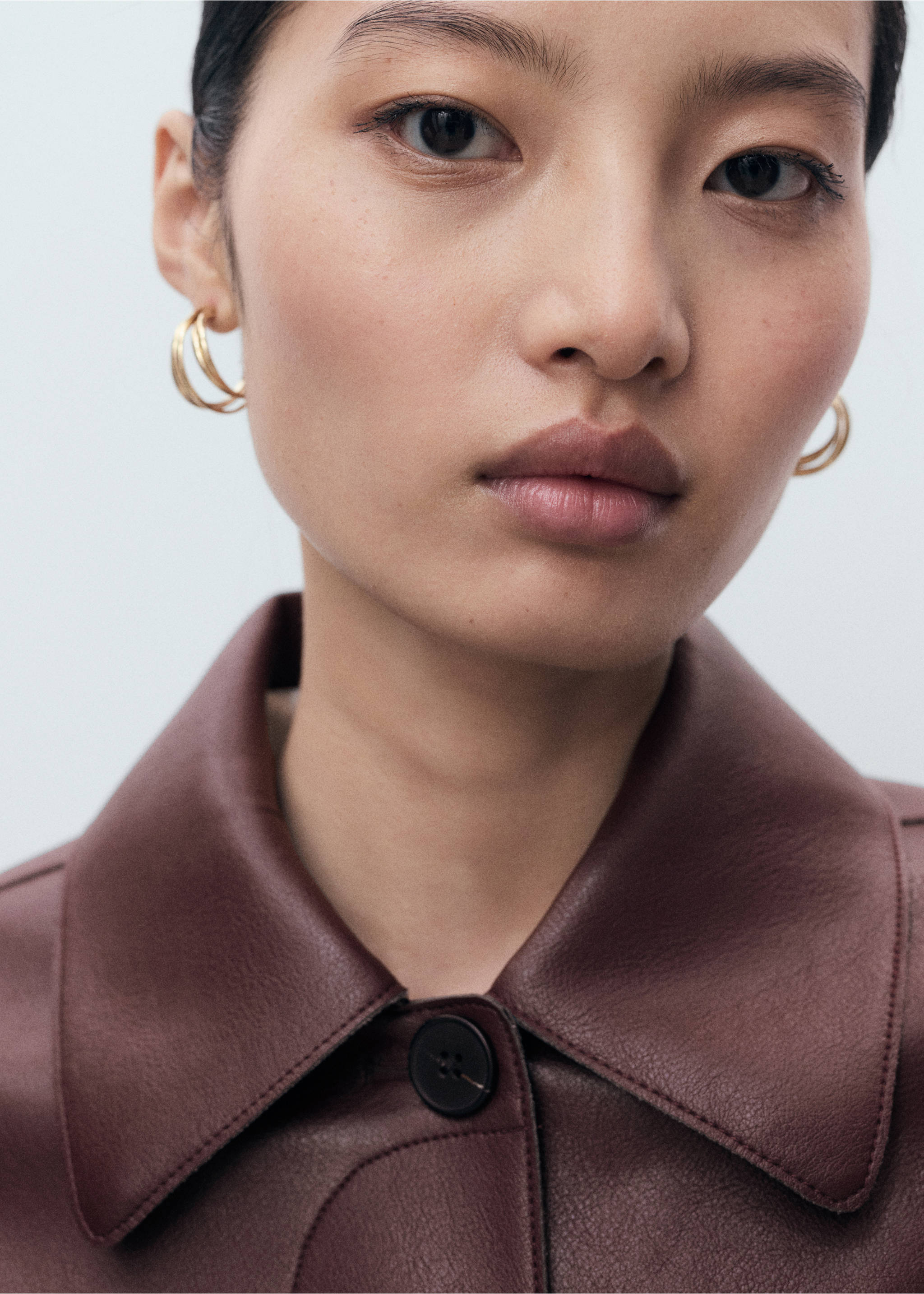Faux-leather jacket with pockets - Details of the article 1, Maroon. Ref: 17094433-00.