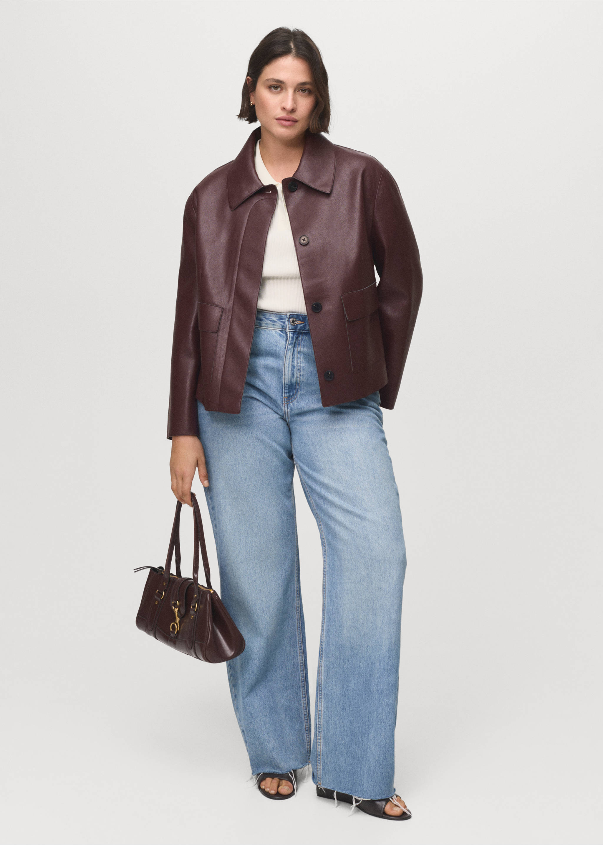Faux-leather jacket with pockets - Details of the article 3, Maroon. Ref: 17094433-00.