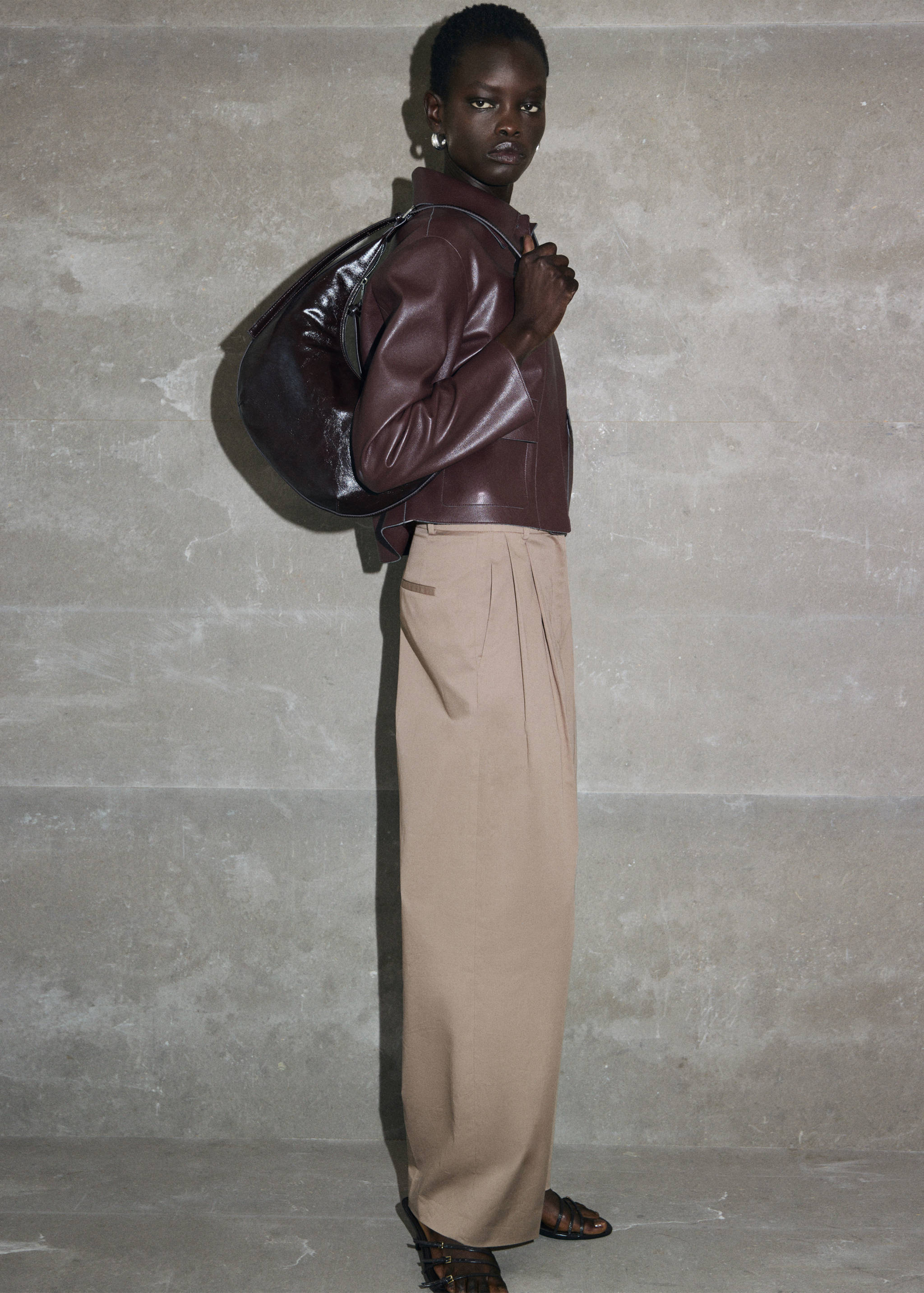 Faux-leather jacket with pockets - General plane