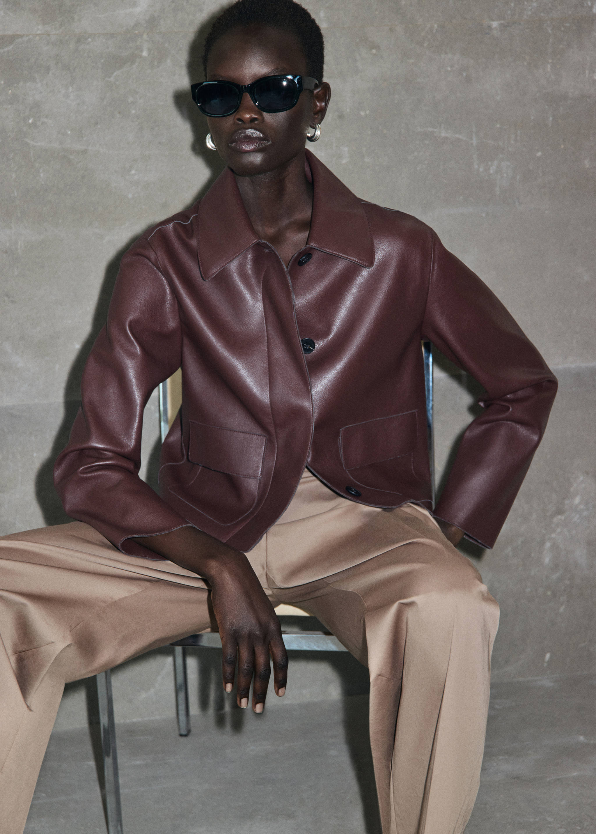 Faux-leather jacket with pockets - Medium plane