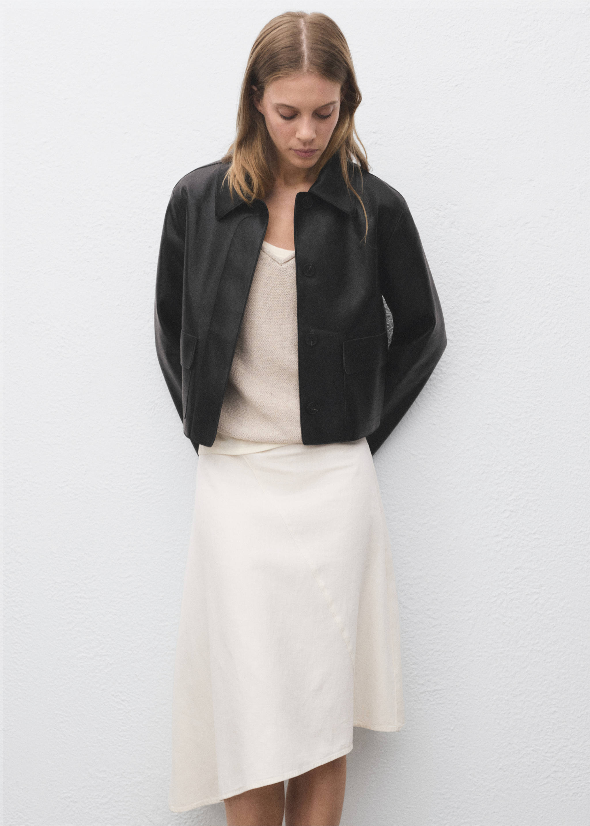 Faux-leather jacket with pockets - Details of the article 2, Black. Ref: 17094433-00.