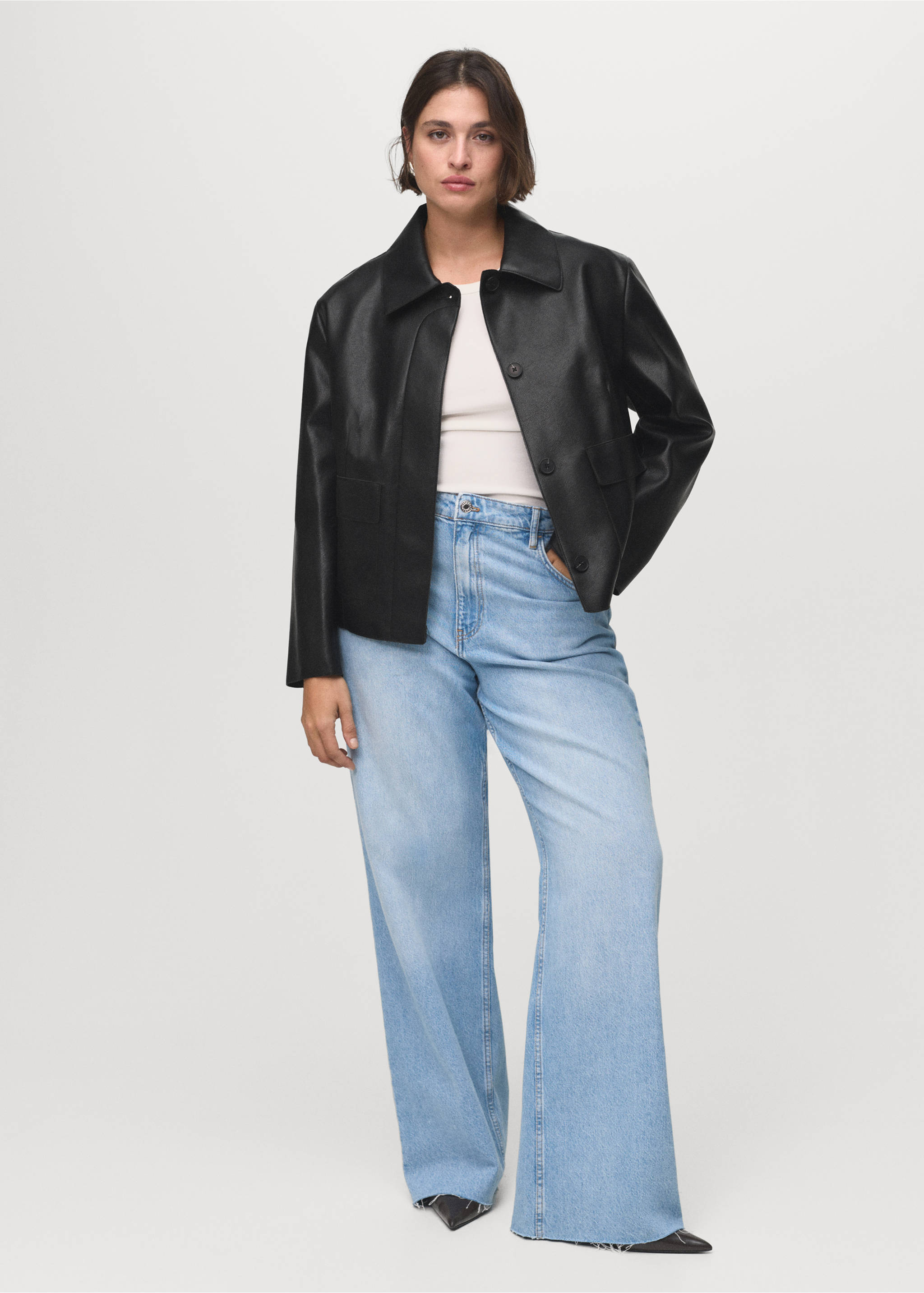 Faux-leather jacket with pockets - Details of the article 3, Black. Ref: 17094433-00.