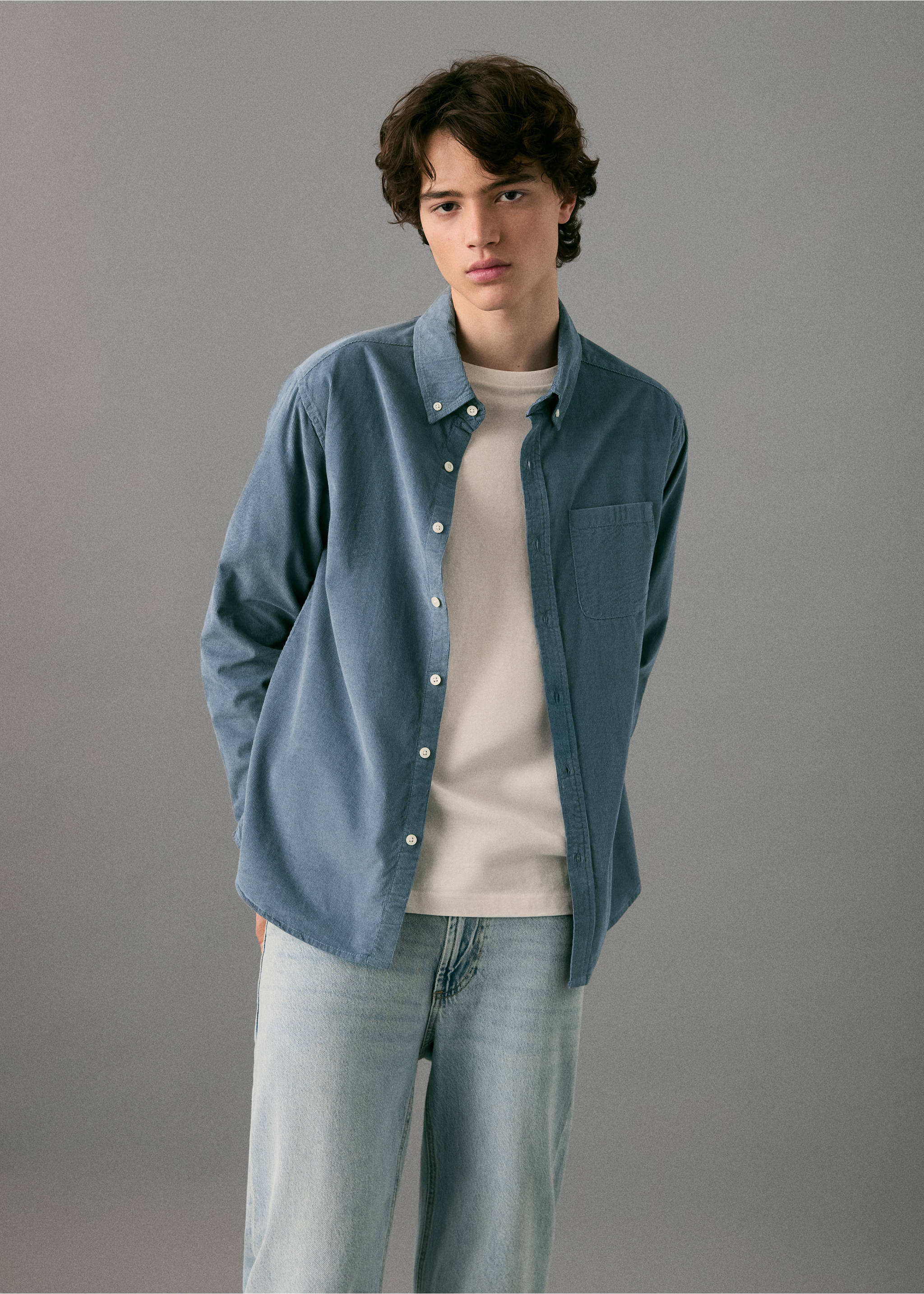 Corduroy cotton shirt - Medium plane, Sky Blue. Ref: 17094435-00.