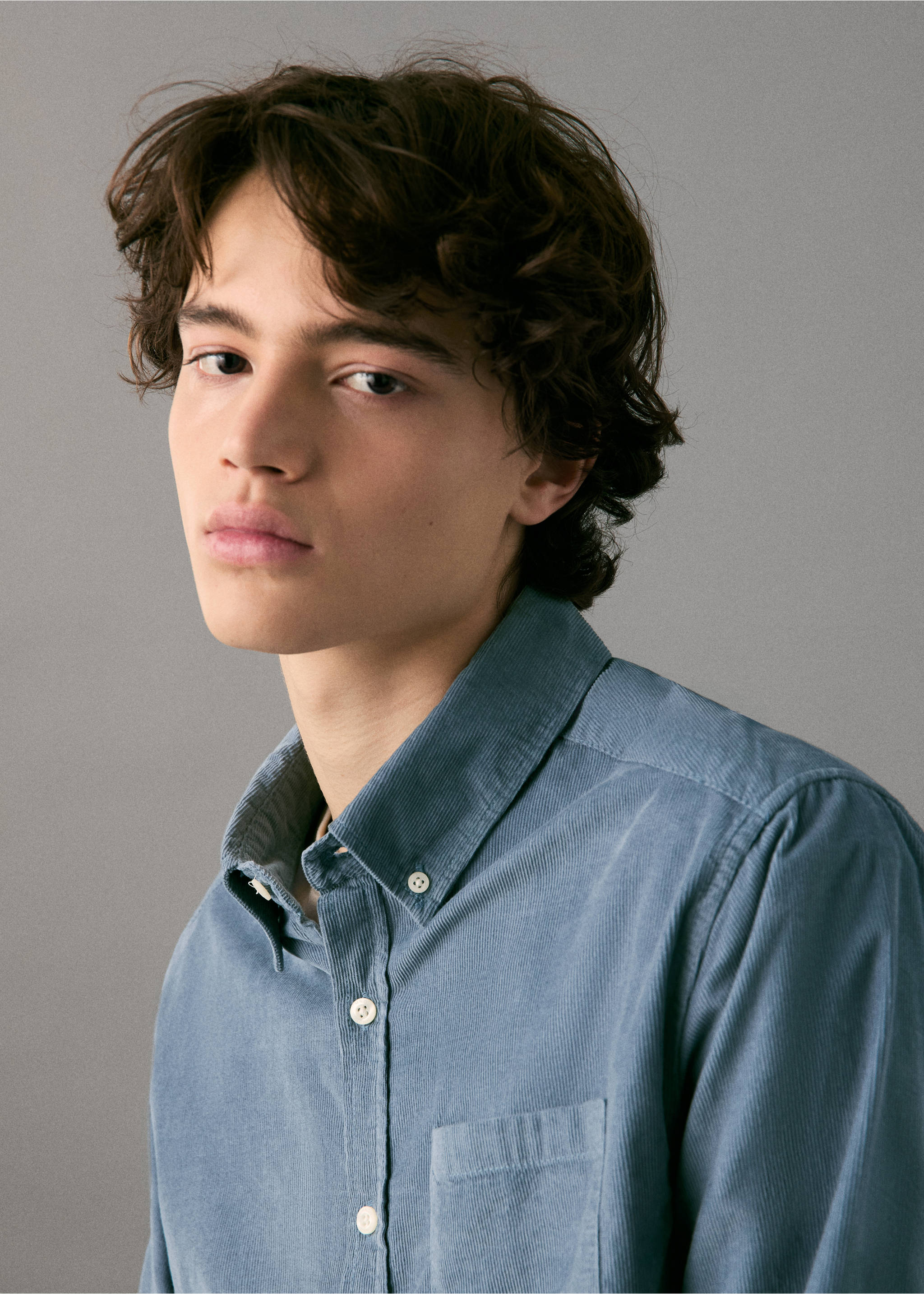 Corduroy cotton shirt - Details of the article 1, Sky Blue. Ref: 17094435-00.