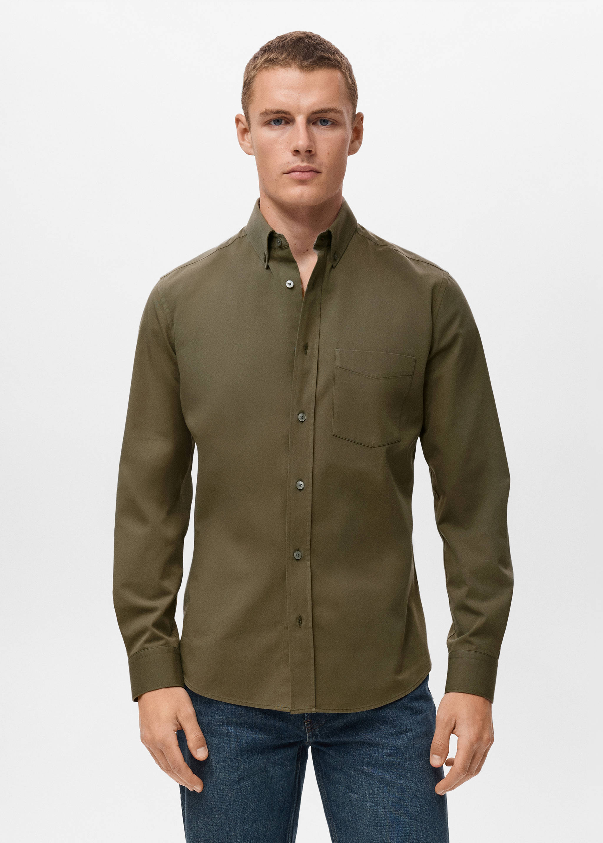 Рубашка 100% хлопок regular fit с карманом - Средний план