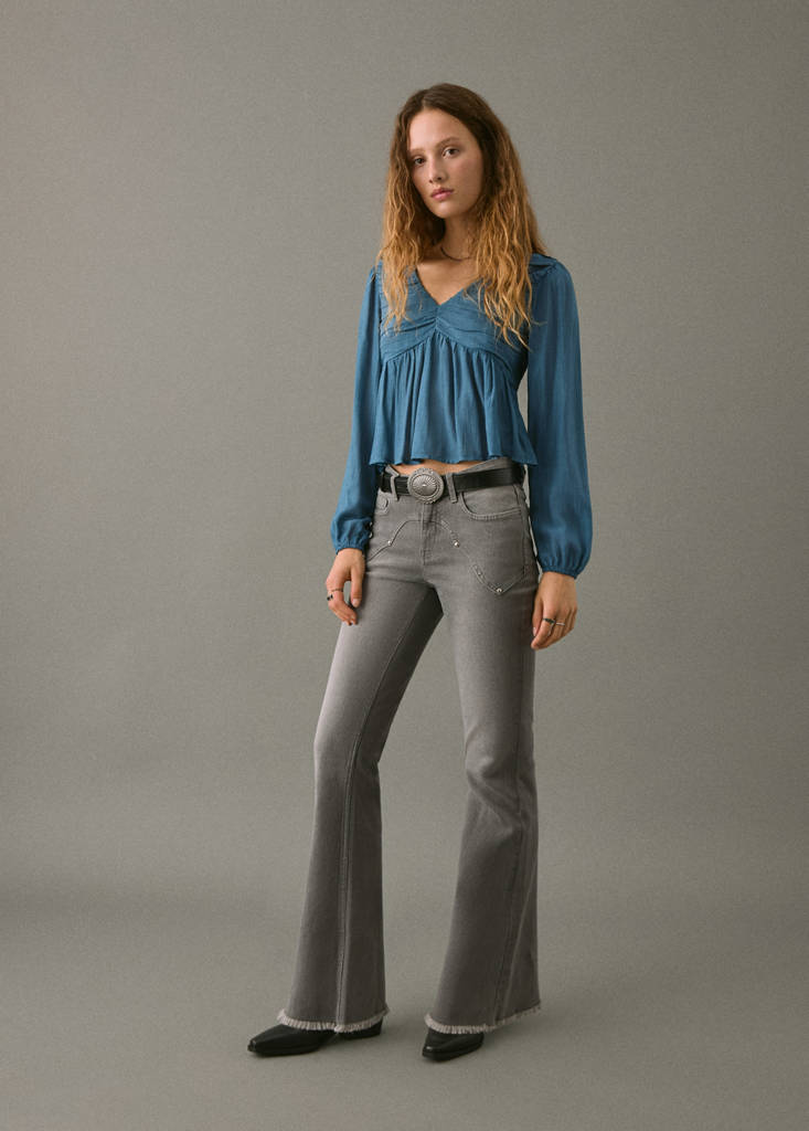 Ruched flowing blouse — Petrol Blue