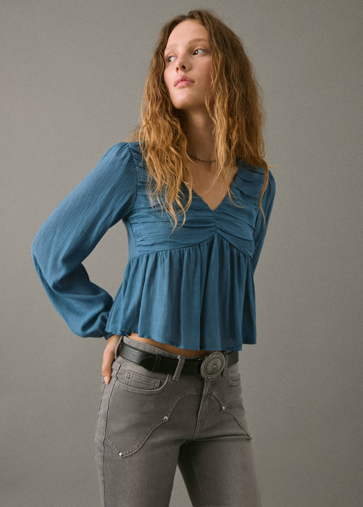 Ruched flowing blouse — Petrol Blue