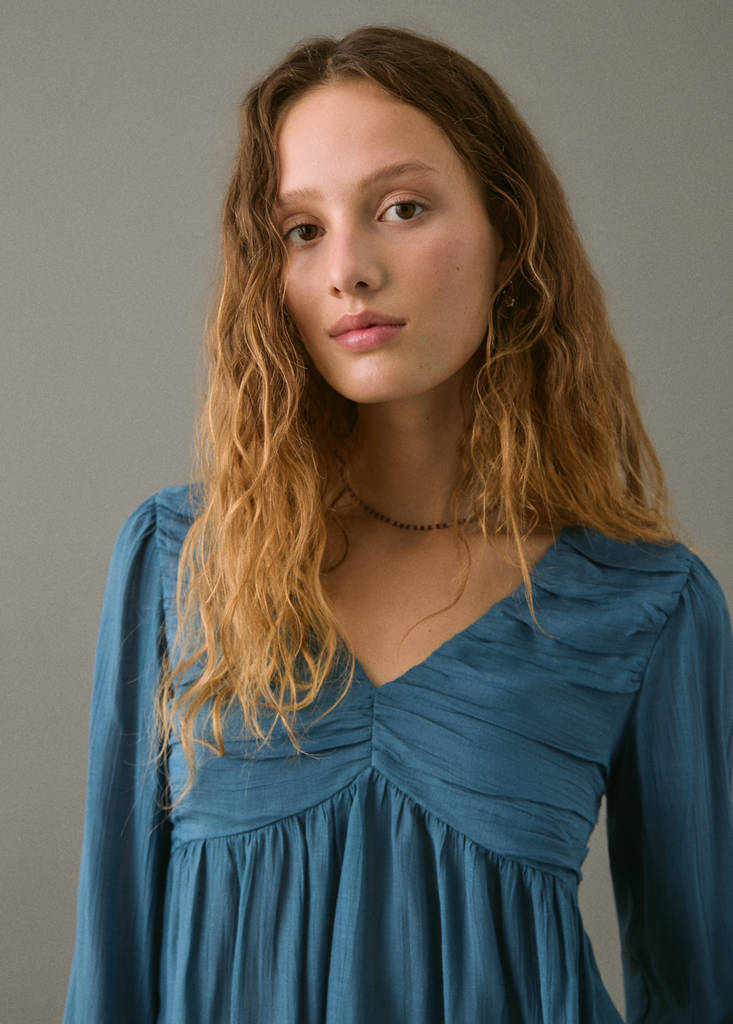 Ruched flowing blouse — Petrol Blue