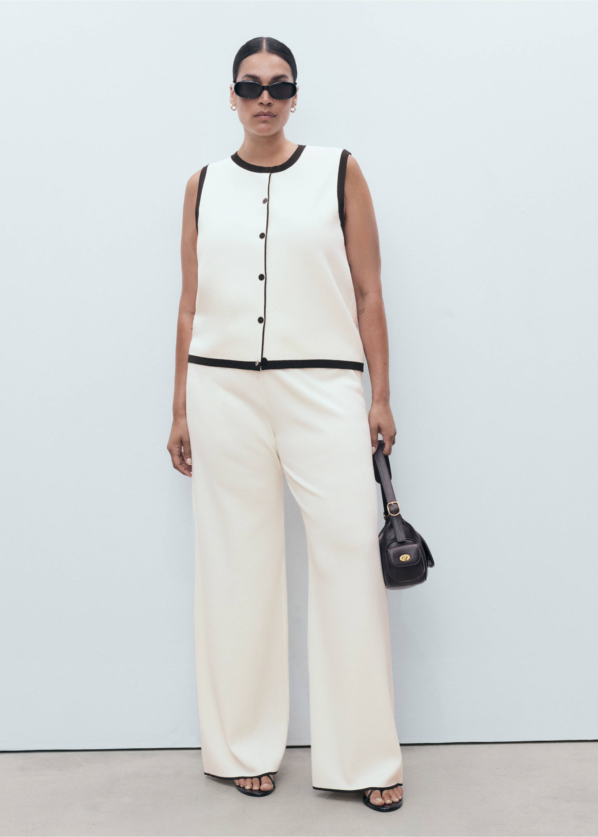 Pantalon maille bas contrastant - Détail de l'article 3, Écru. Ref: 17094775-00.