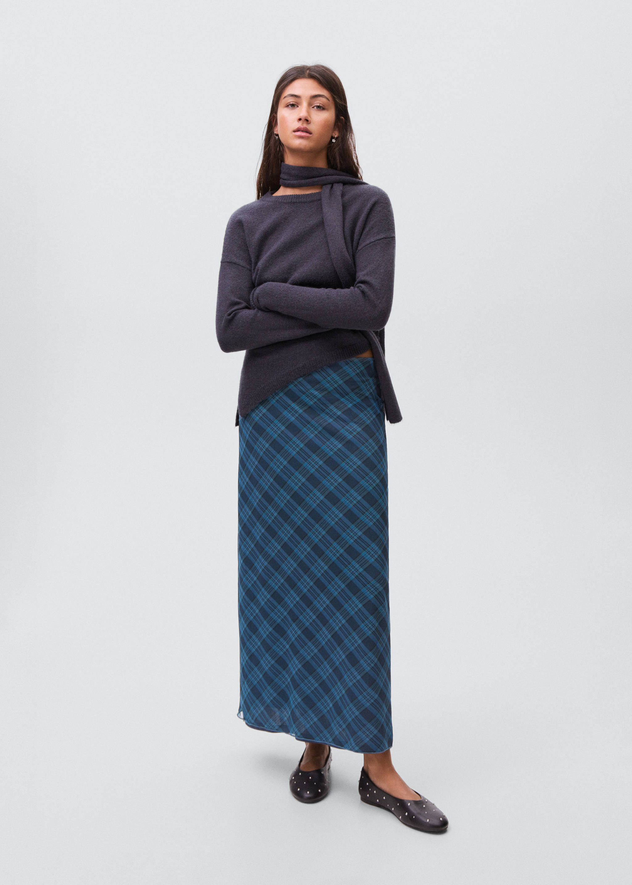 Checked long skirt - General plane