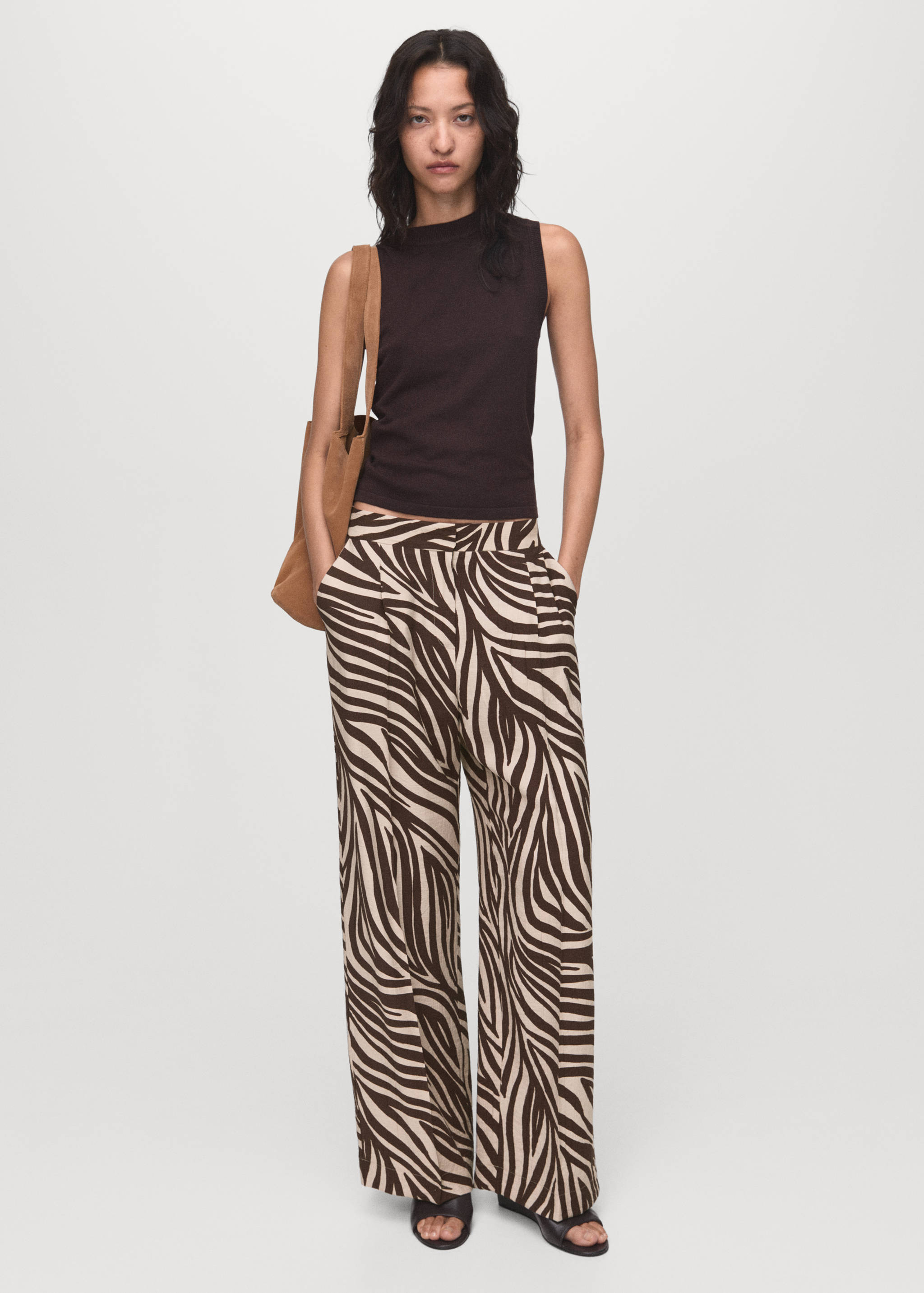Straight-leg zebra-print pleated trousers - General plane