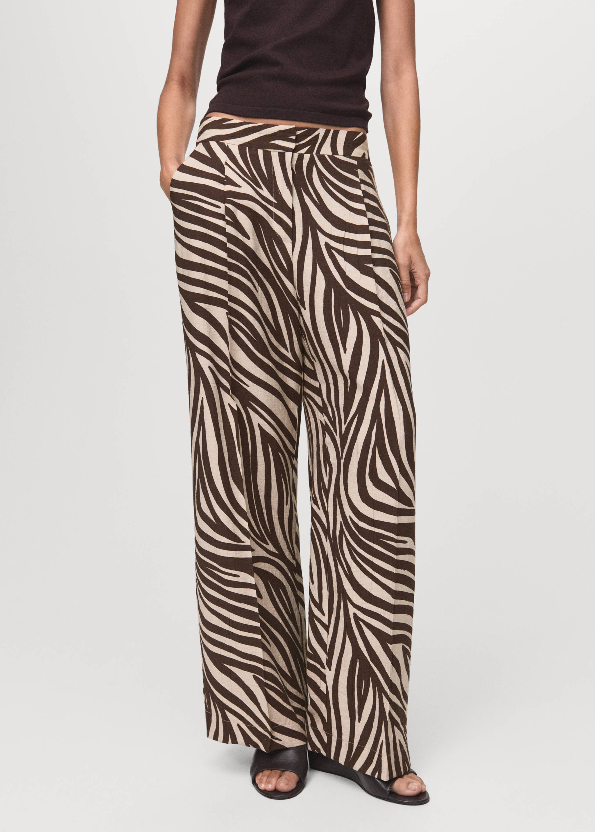 Straight-leg zebra-print pleated trousers - Medium plane